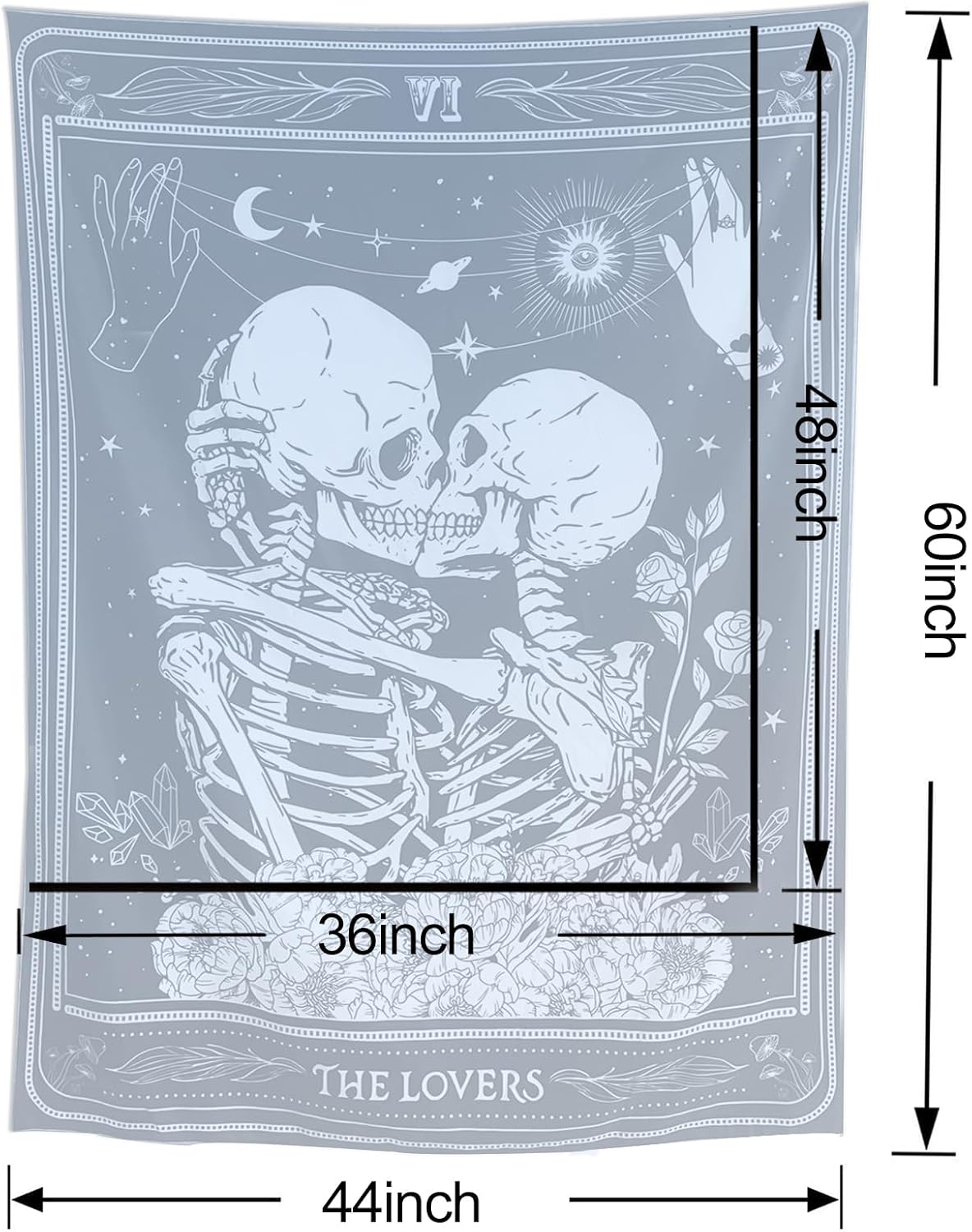 KJHL The Lovers Skull Wall Tapestry, Black and White Skeleton Wall Hanging | Gothic Room Decor,Dark Vertical Tarot Backdrop, Witchy Aesthetic Tapestries for Bedroom Living Room Dorm 60" x 44"