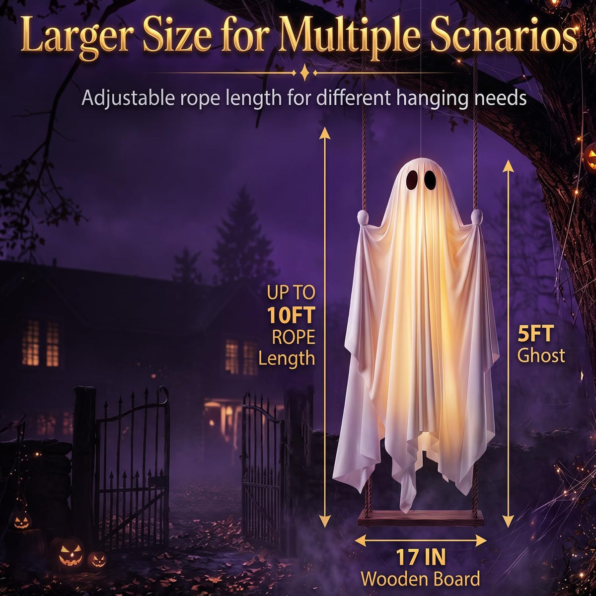 Halloween 5FT Swinging Ghost Outdoor Decor, Halloween Decorations Outdoor