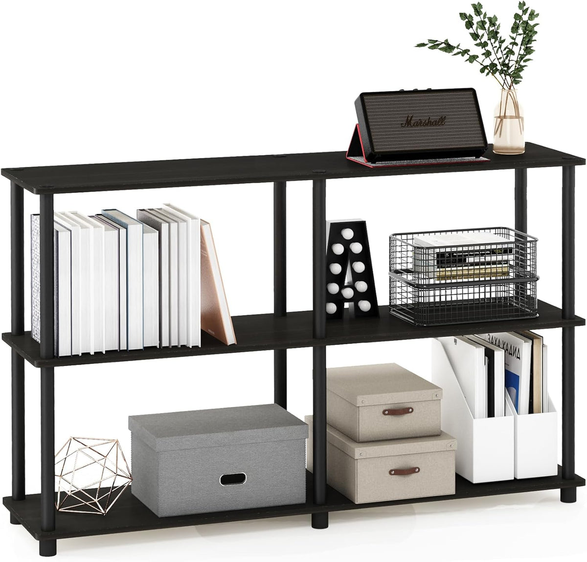 Furinno TURN-N-TUBE Storage Shelves, 3-Tier 47.4 Wide Book Shelf, Corner Shel...
