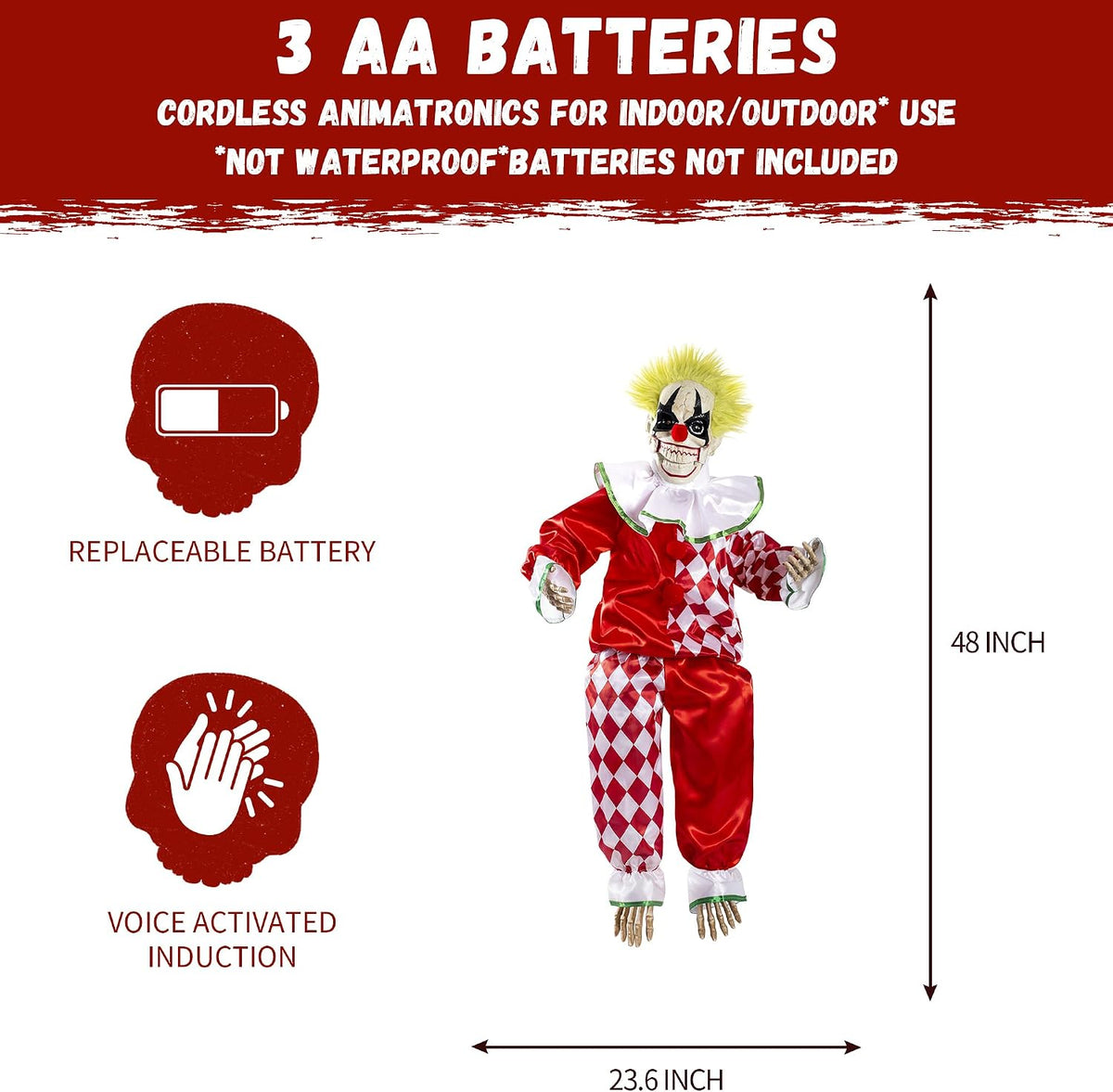 Halloween Animatronic Sitting Clown DecorationโSound Activated Creepy Clown P...
