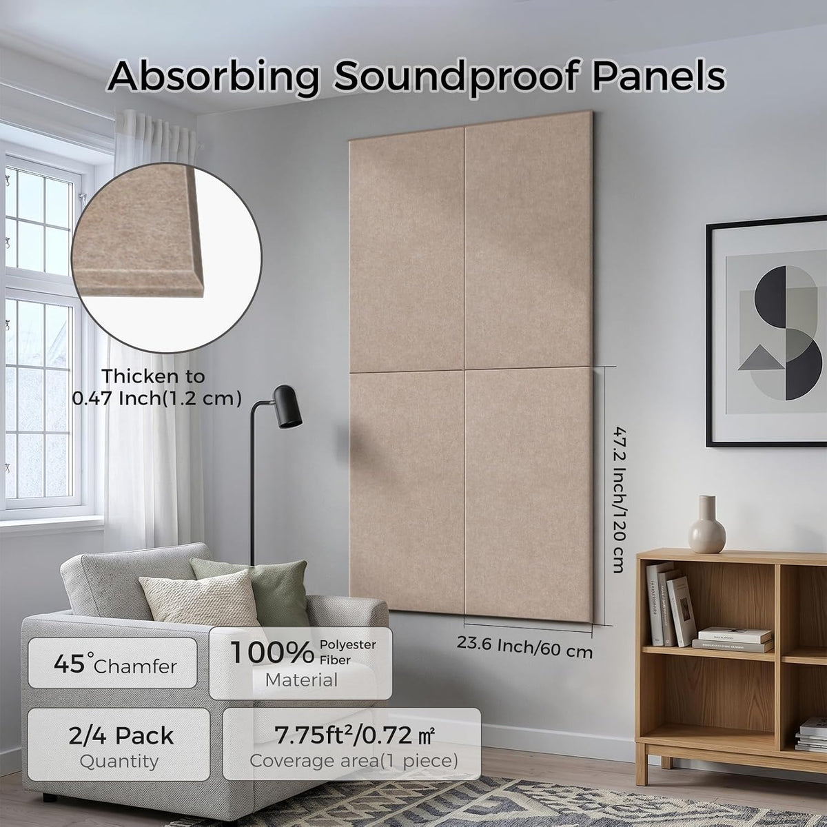 TO-TH Sound Proof Panels for Walls Thickened Acoustic Panel 2 Pack, Camel