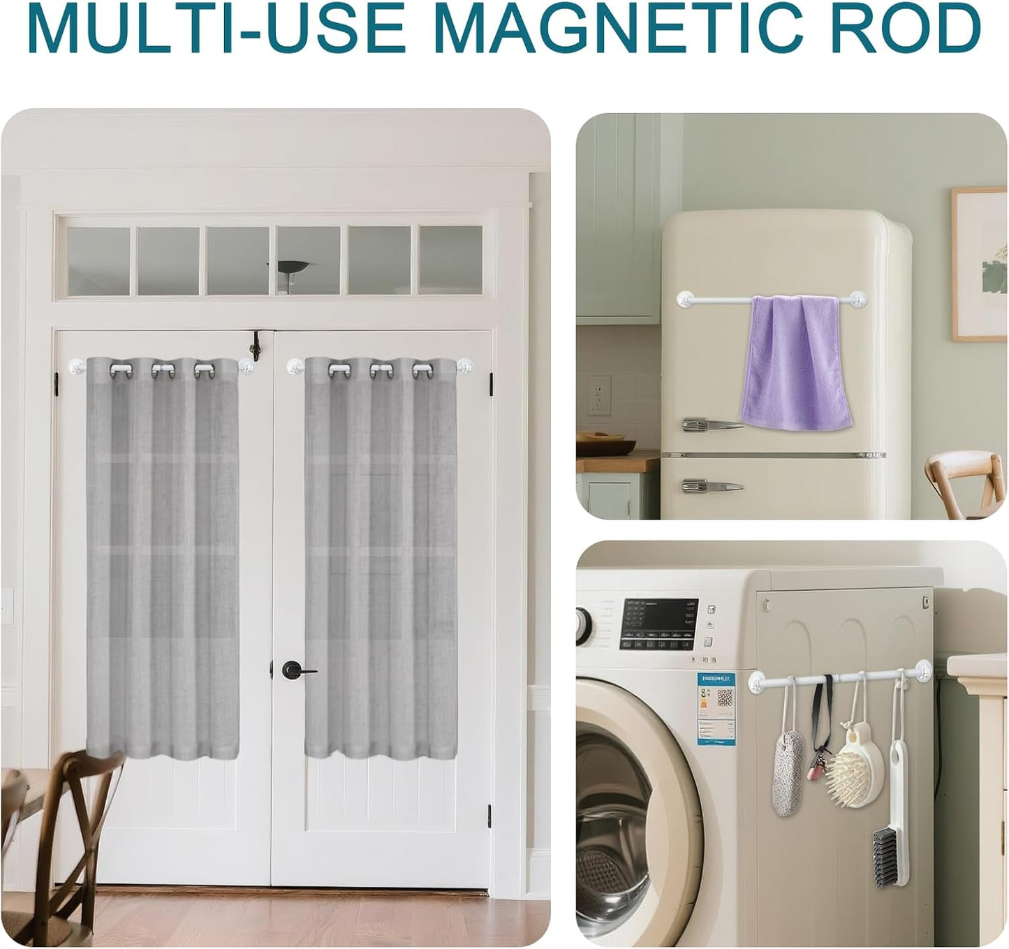 Magnetic Curtain Rod for Metal Door 16"-28", Magnet Cafe Curtain Rod For Small Window No Drill Rods Magnetic Sash Rods, White, 1 Pack