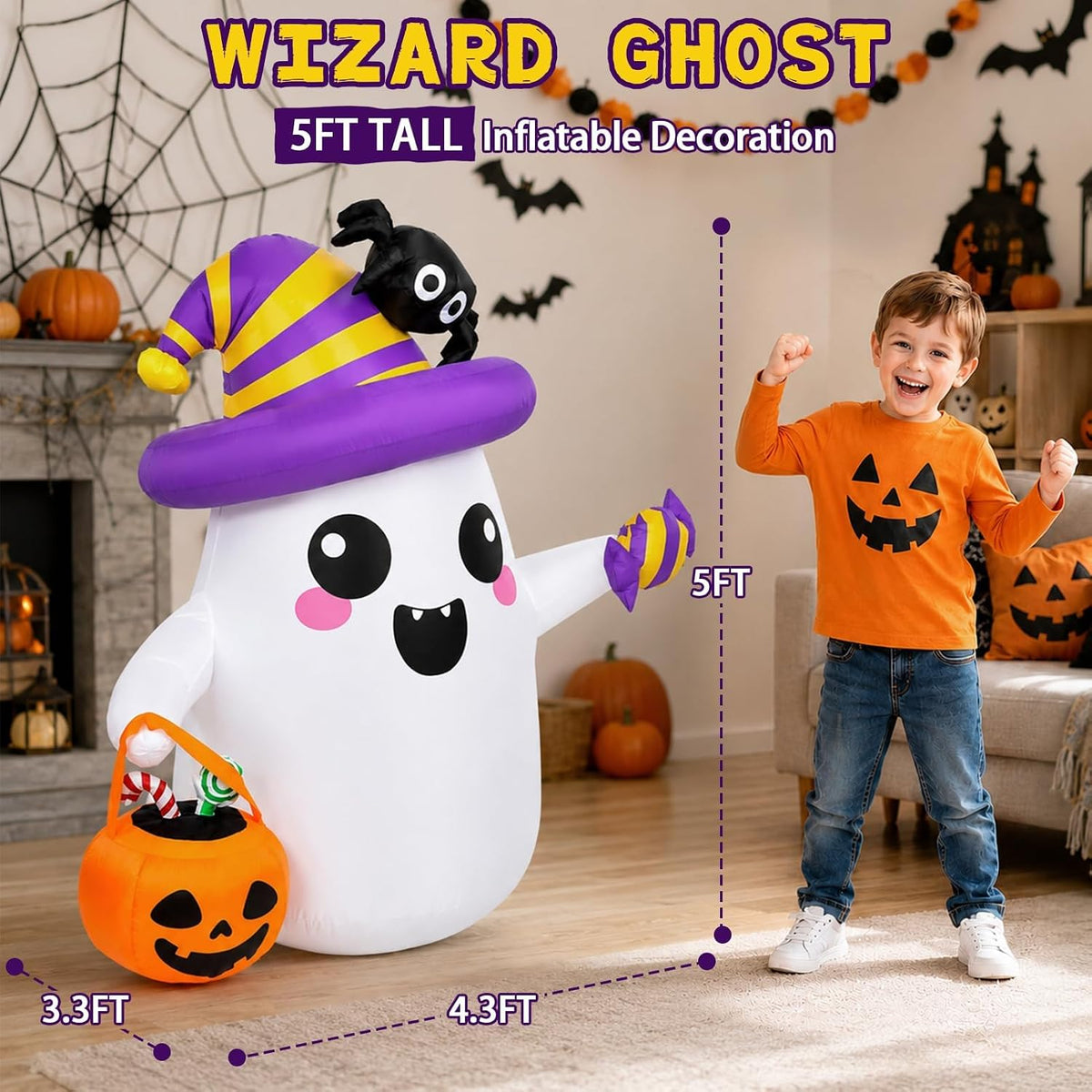 Halloween Inflatables Outdoor Decorations, 5FT Ghost Blow Up Yard Dรฉcor