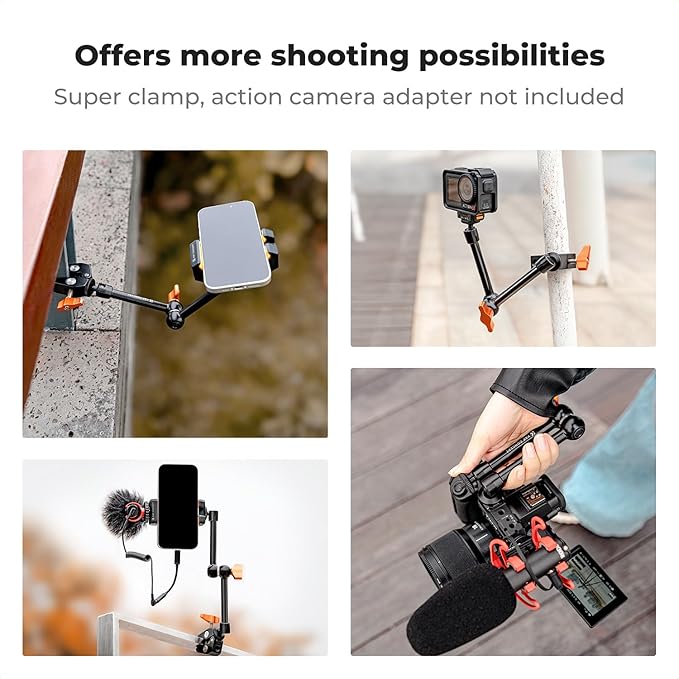 K&F CONCEPT 9.8" Magic Arm, 1/4" Screw Camera Mount Arm 360° Ball Heads - Image 7