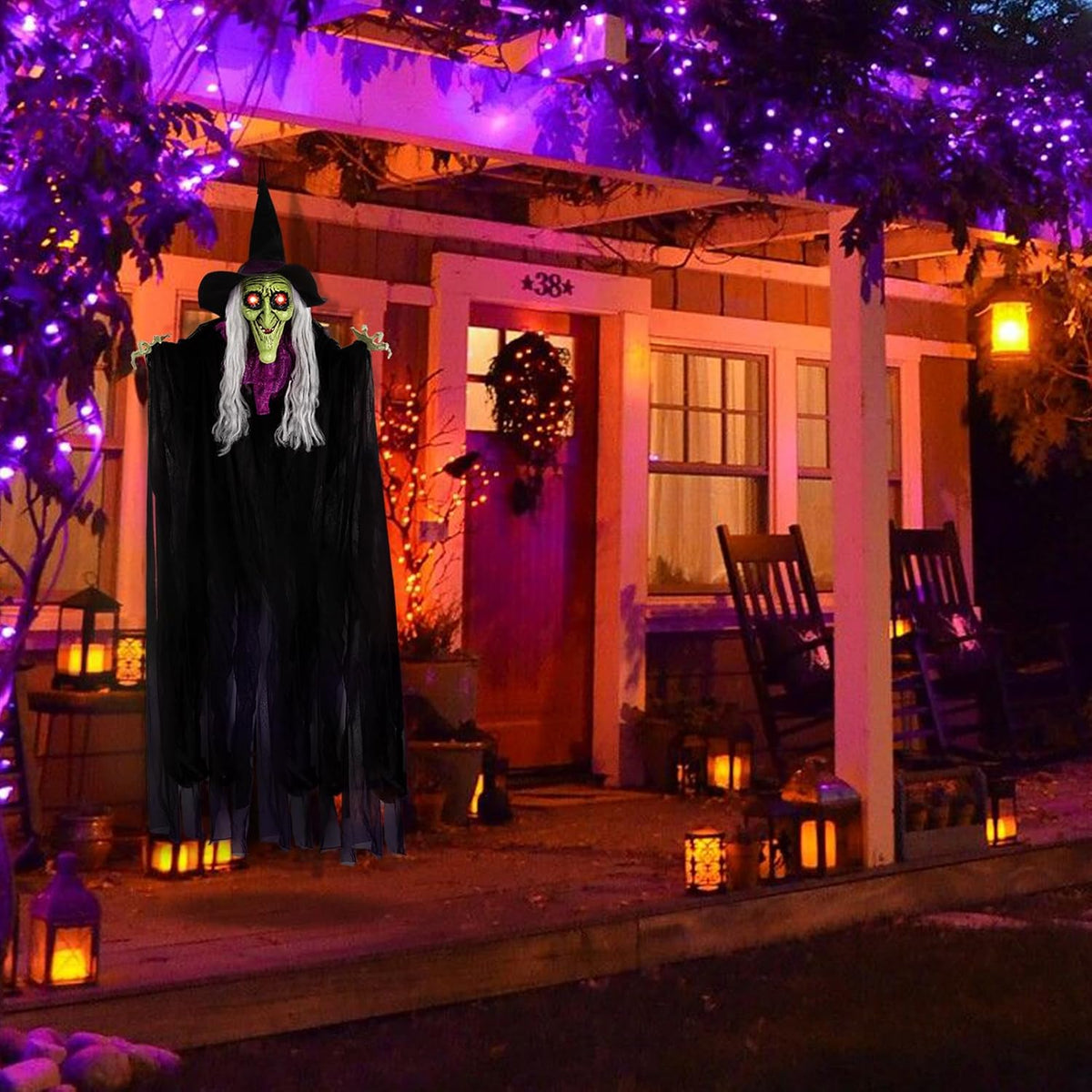 59โ Halloween Hanging Animated Witch Decoration with Sound Activated
