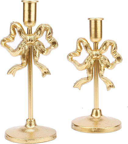 Gold Bow Tie Candle Holders, Vintage Brass Candlestick Holders for Pillar Candles, Halloween & Christmas Table Decor, Gothic Centerpiece for Dining Table, Housewarming Gifts