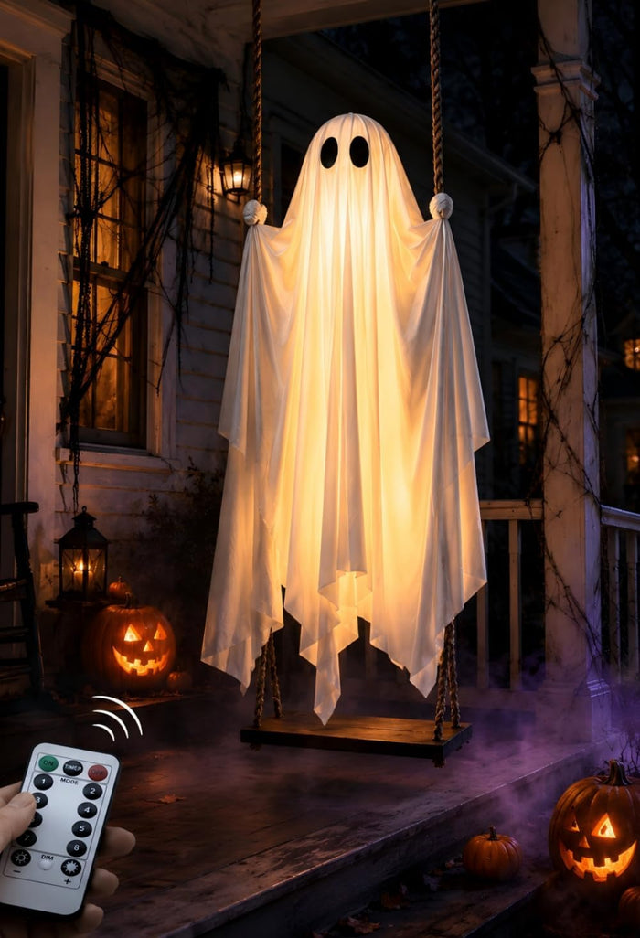 Large 5FT Capacity Light Up Swinging Ghost Halloween Decoration for Yard