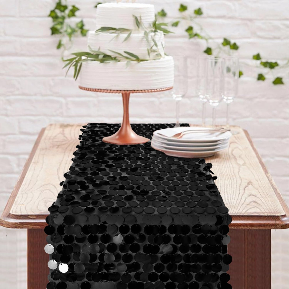 3 Packs Black Sequin Table Runner 12 x 108 Inch Glitter Rectangle Big Sequin ...