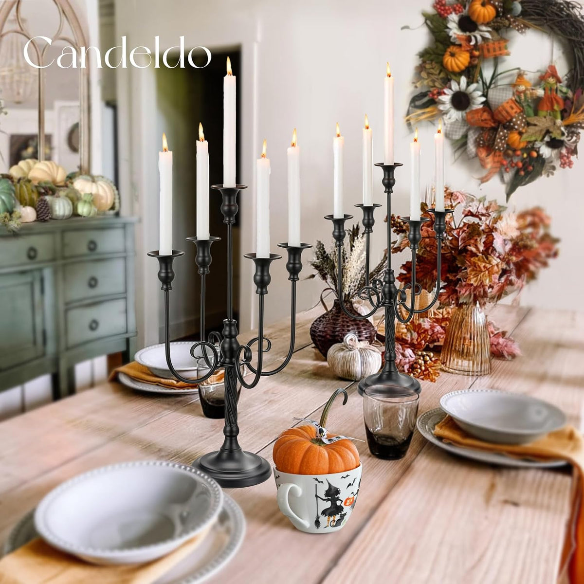 Candeldo 20 Inches Black Candelabra Halloween Decorations Set of 2