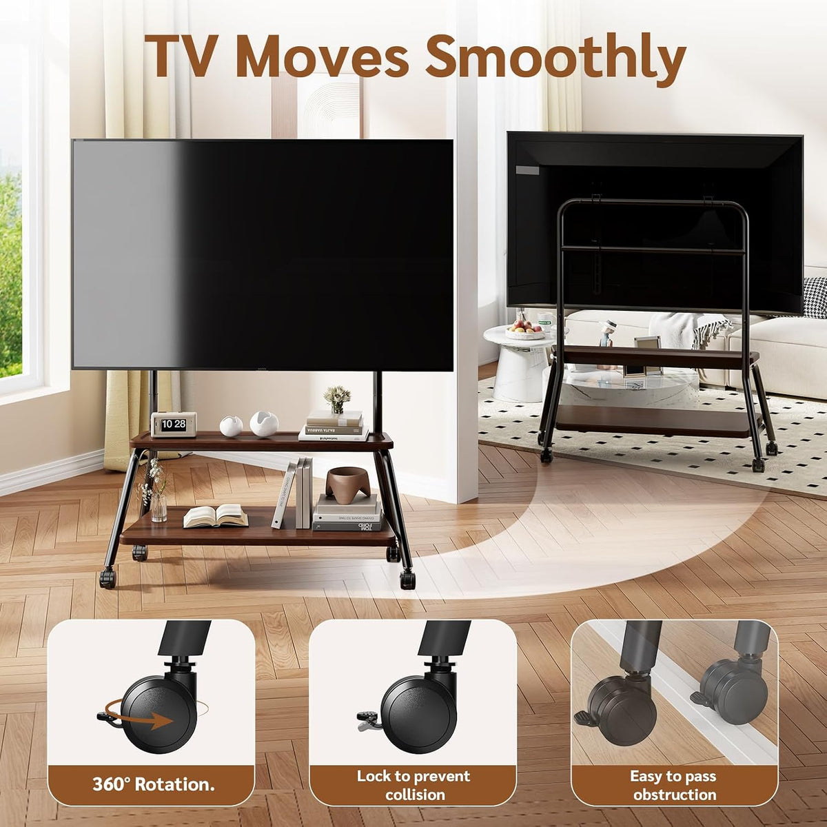 Mobile TV Stand on Wheels, Heavy-Duty Rolling TV Cart for 32-75 Inch TVs (Wal...