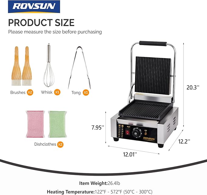 ROVSUN 811 Commercial Panini Press Grill, 1800W Stainless Steel Electric - Image 9