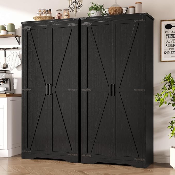 Tall Storage Cabinet with Adjustable Shelves, Farmhouse Pantry Organize with 2 - Image 9