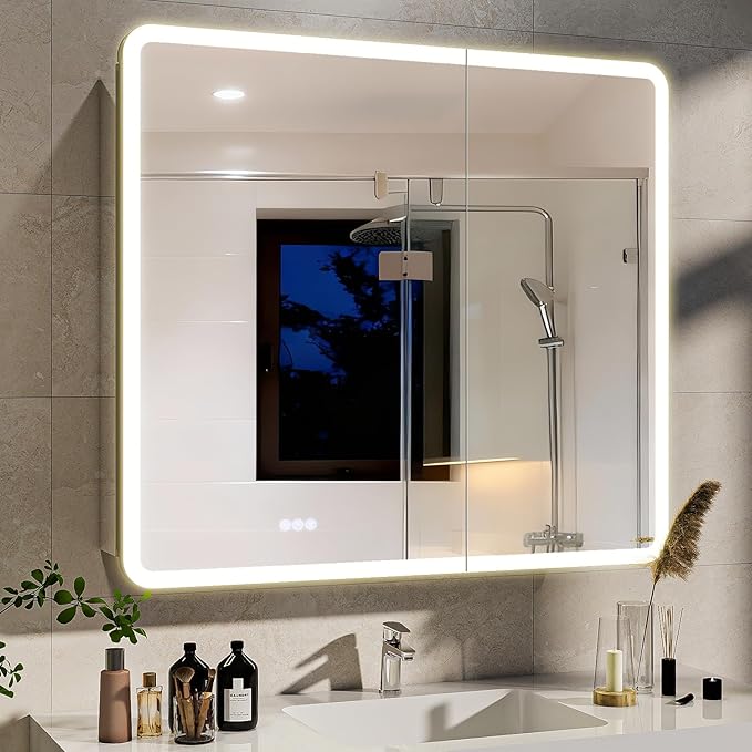 BEAUTYPEAK 36 x 32 LED Bathroom Medicine Cabinet Mirror, Adjustable Shelves - Image 9