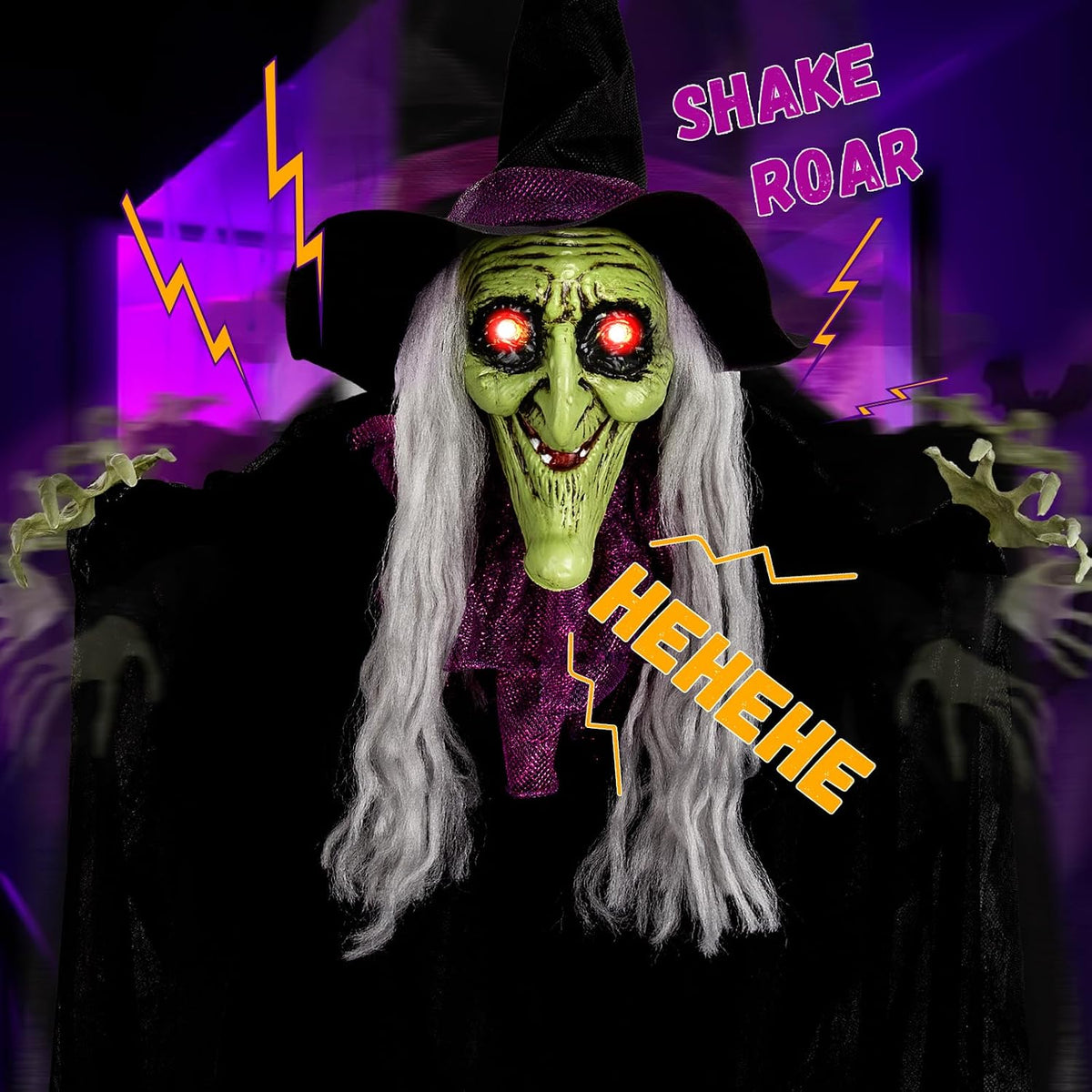 59โ Halloween Hanging Animated Witch Decoration with Sound Activated