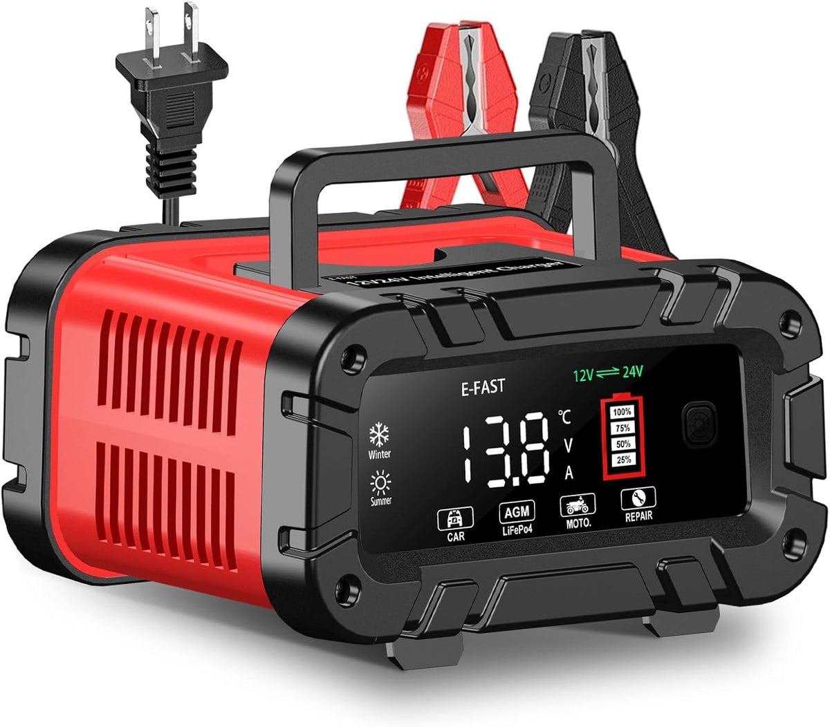 E-FAST Battery Charger 0-20A 12/24V Lifepo4 Lead Acid Automatic Smart Car Bat...