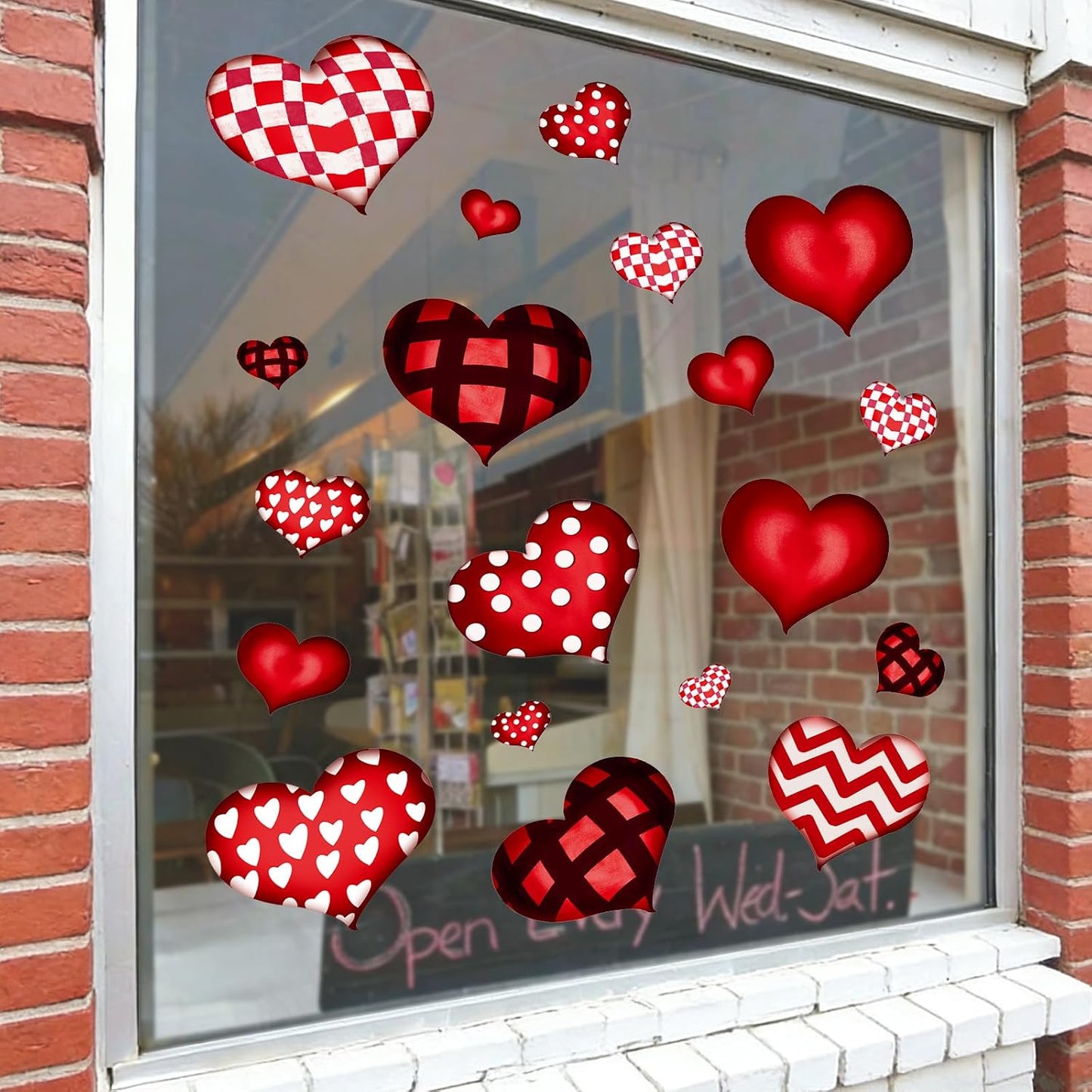Valentines Day Window Clings: 6 Sheets Large Rustic Vintage Heart Window Decal Decorations, Farmhouse Red Black Valentine's Day Heart Stickers for Kids Home School Classroom Office Wedding