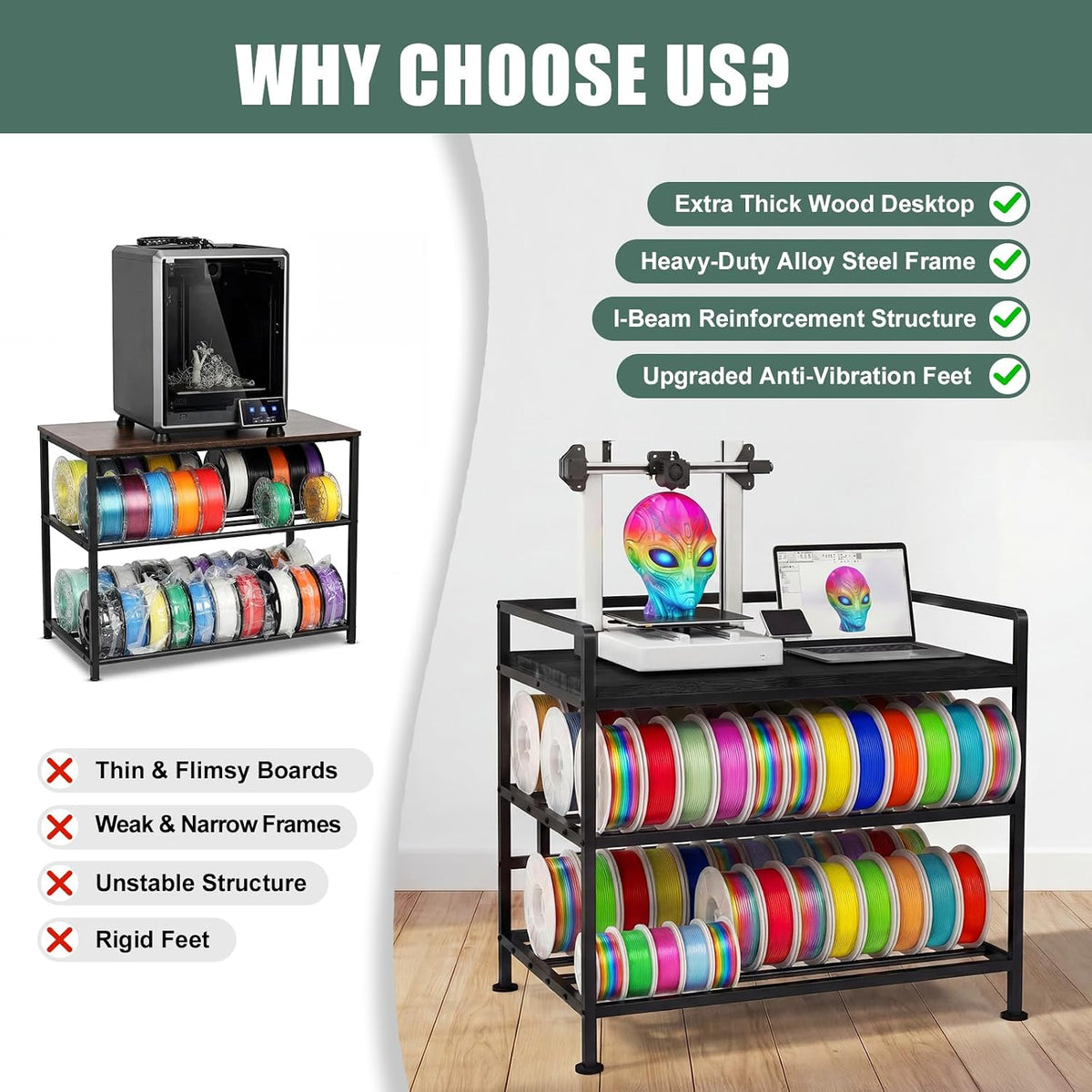 3D Printer Stand with Filament Storage Vibration Elimination Black