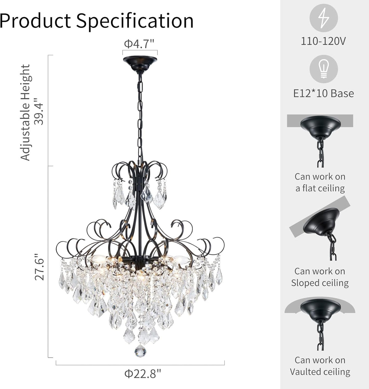 WUZUPS Crystal Chandelier 10-Light Pendant Ceiling Light Modern Lighting Fixt...