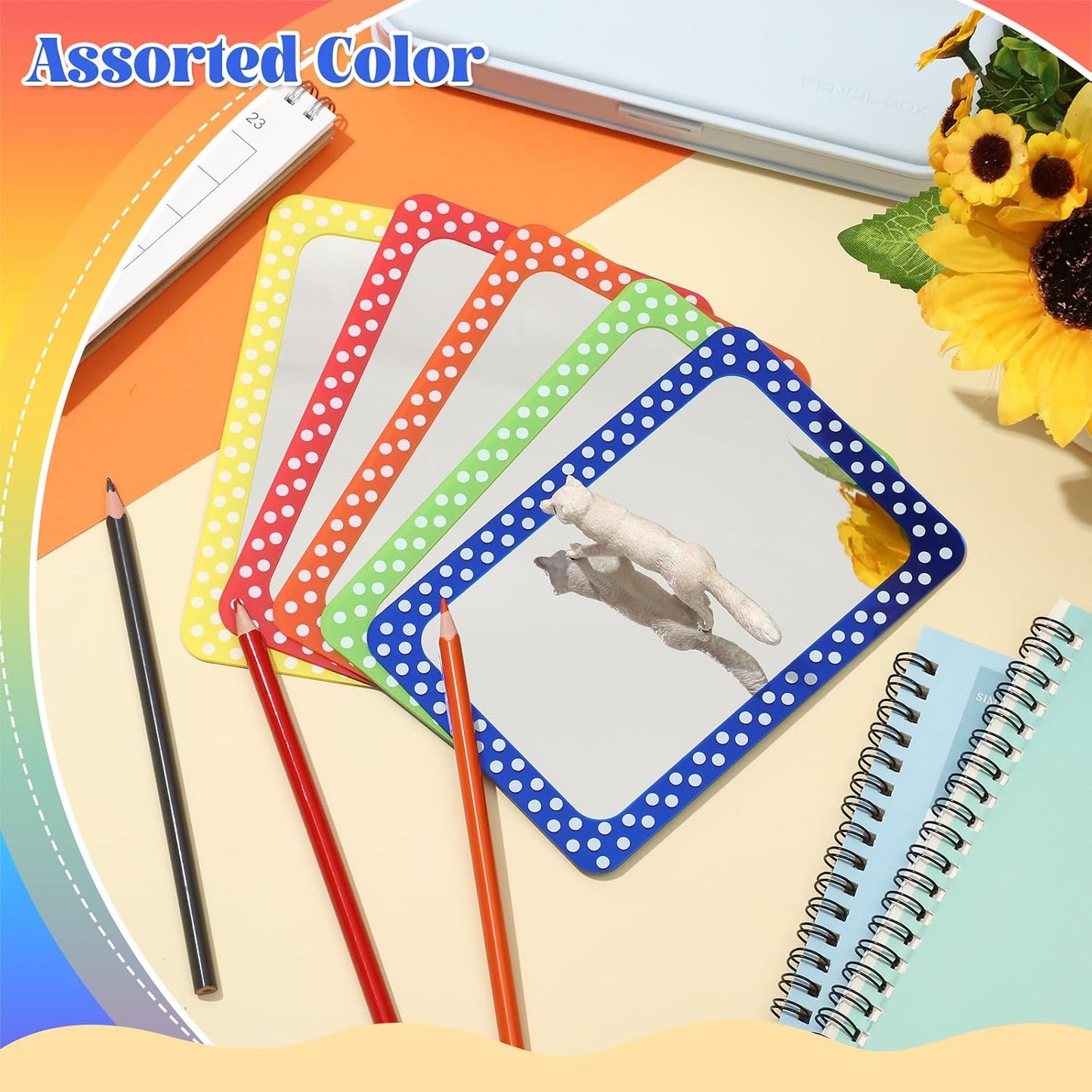 10 Pcs Non Breakable Acrylic Mirror for Kids - 6x4" Bulk Small Pastel Shatterproof Plastic Locker Mirror with Round Corners for School Classroom, Sel, Phonics, DIY Crafts (Classic Colors)
