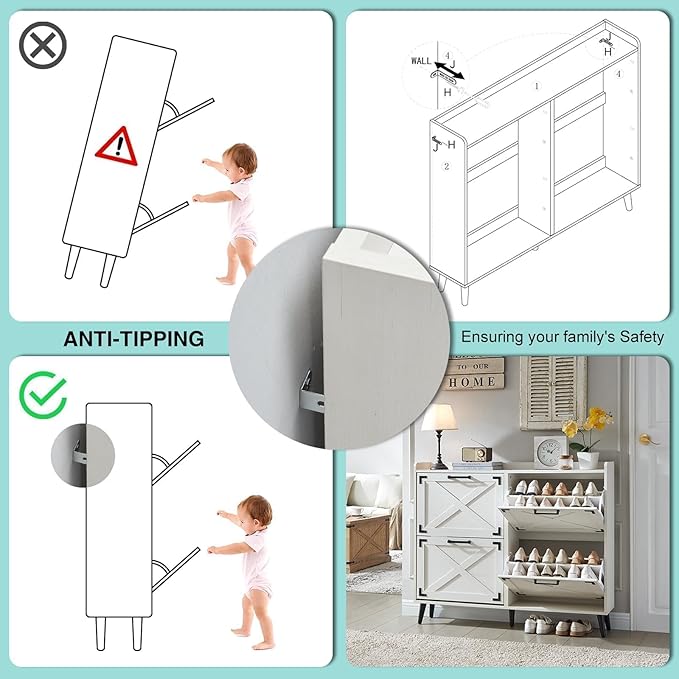 Shoe Storage Cabinet, Farmhouse Shoe Organizer - Image 7