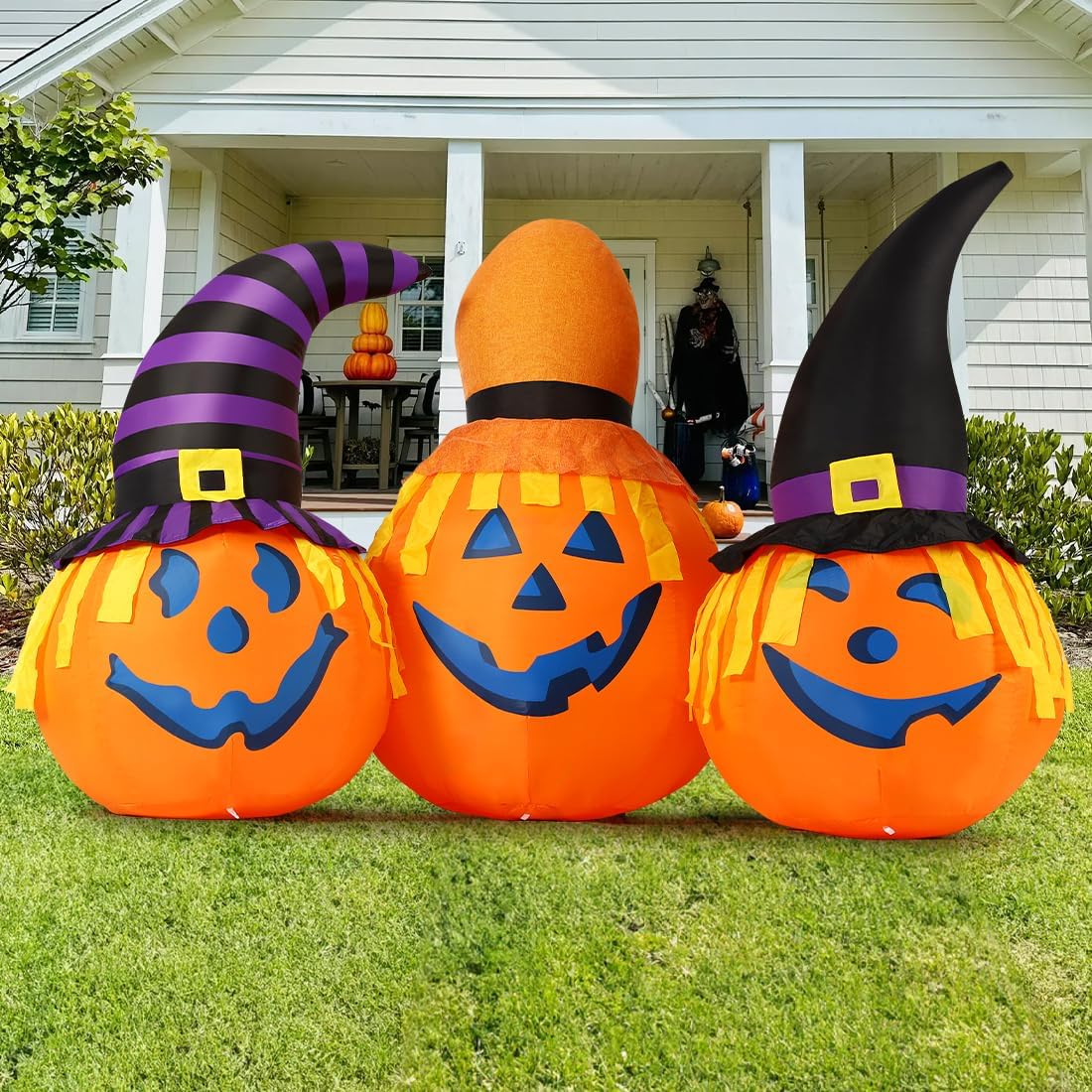 GOOSH 6 FT Halloween Inflatables Outdoor Pumpkin Combo with Wizard hat Blow U...