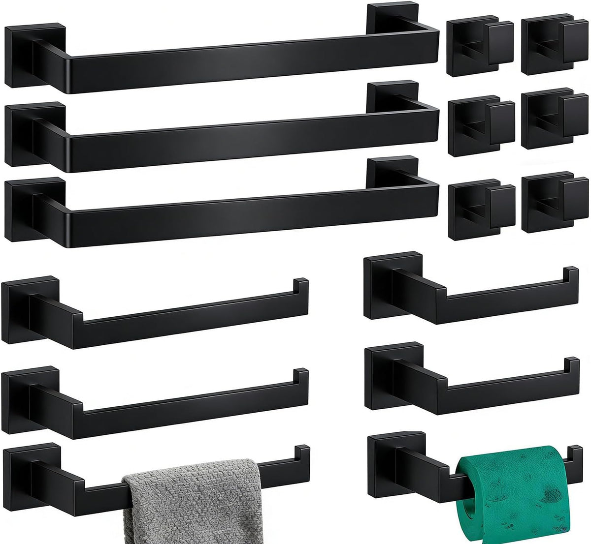 15-pieces bathroom hardware set matte black bathroom accessories, main product view