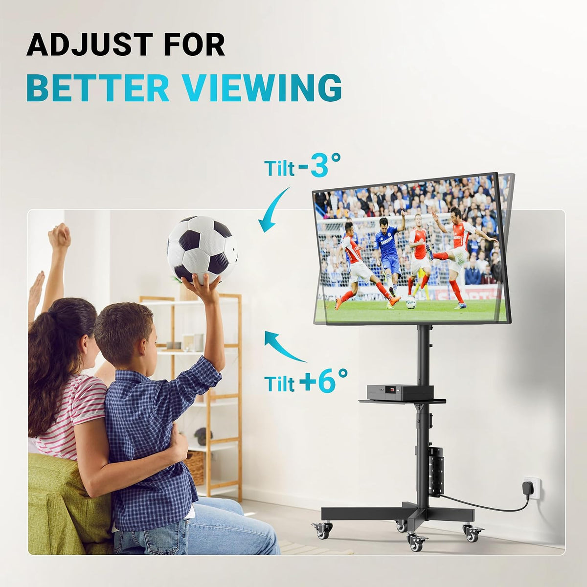 BONTEC Rolling TV Stand with Pegboard Storage for 32โ65 Inch TVs, Black