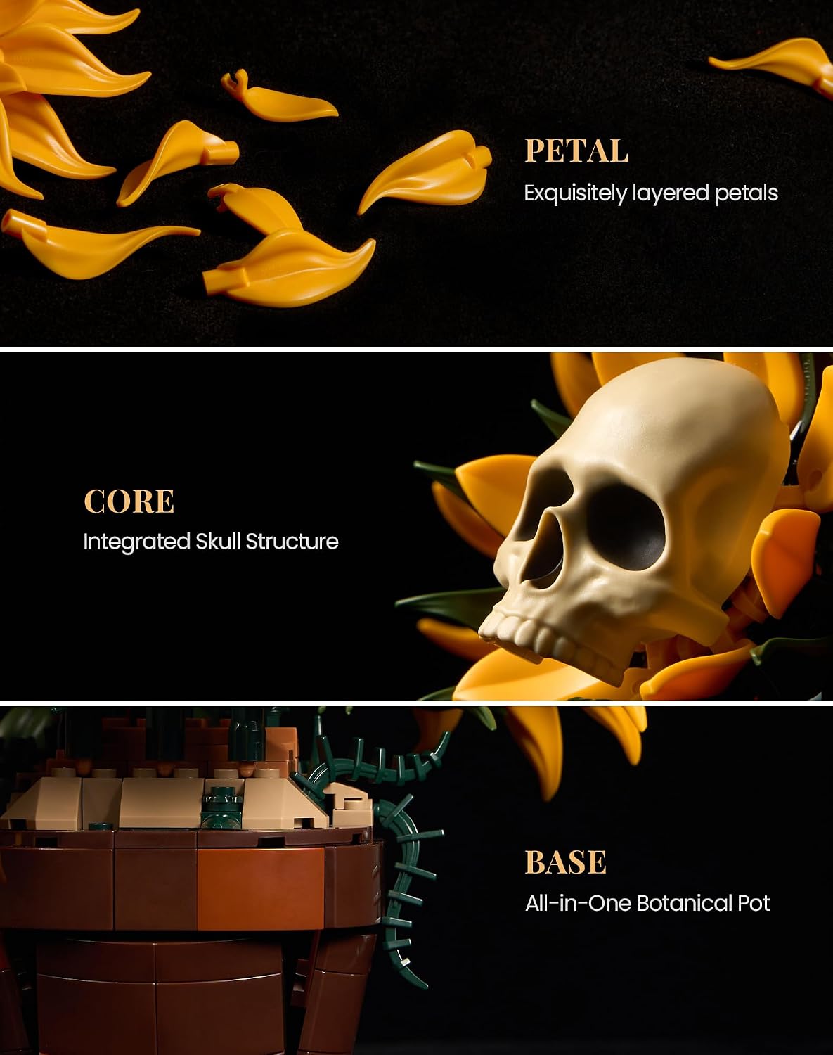 Gothic Skull Sunflower Potted Halloween Building Set for Adults