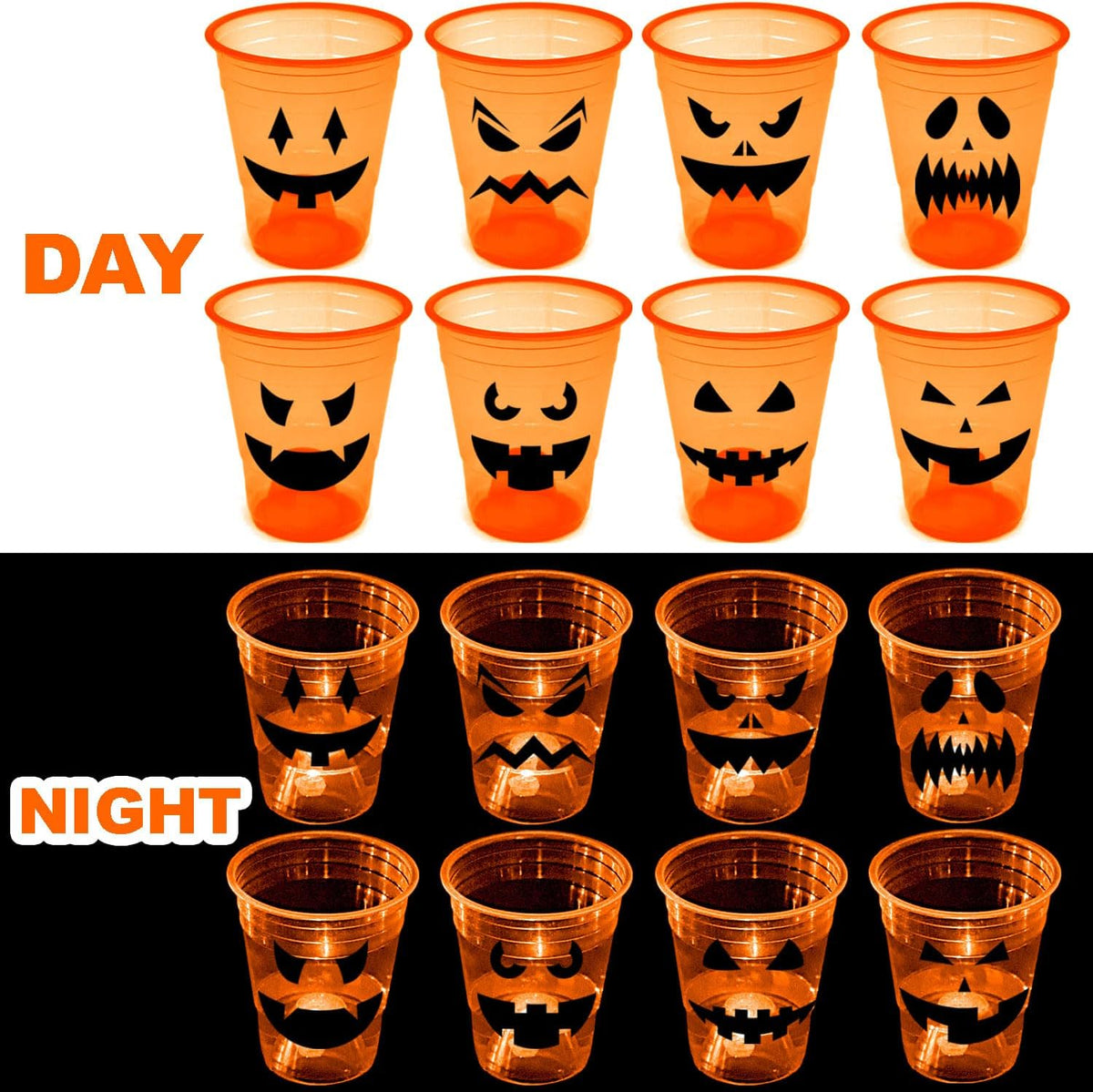 mishunyus 40 Pcs Halloween Glow Pumpkin Party Cups for Adults, 16 oz Orange P...