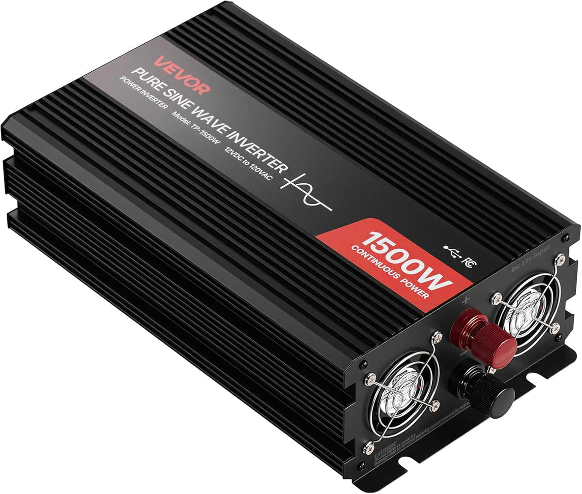 VEVOR 1500W Power Inverter, 12V DC to 120V AC Pure Sine Wave Inverter, Car Ch...