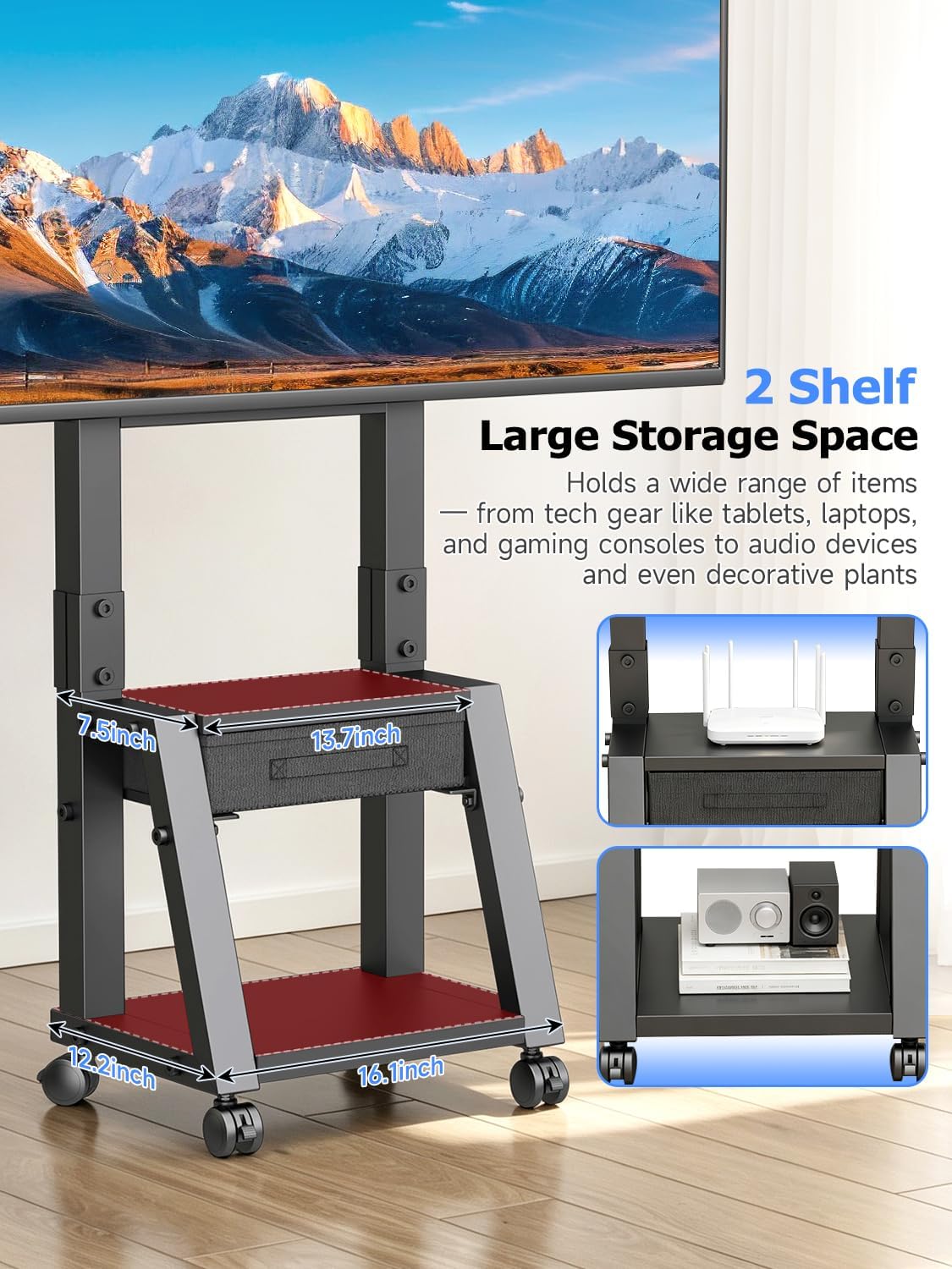 Suptek Mobile TV Cart with Storage Drawer for 32-75 inch Flat/Curved TVs