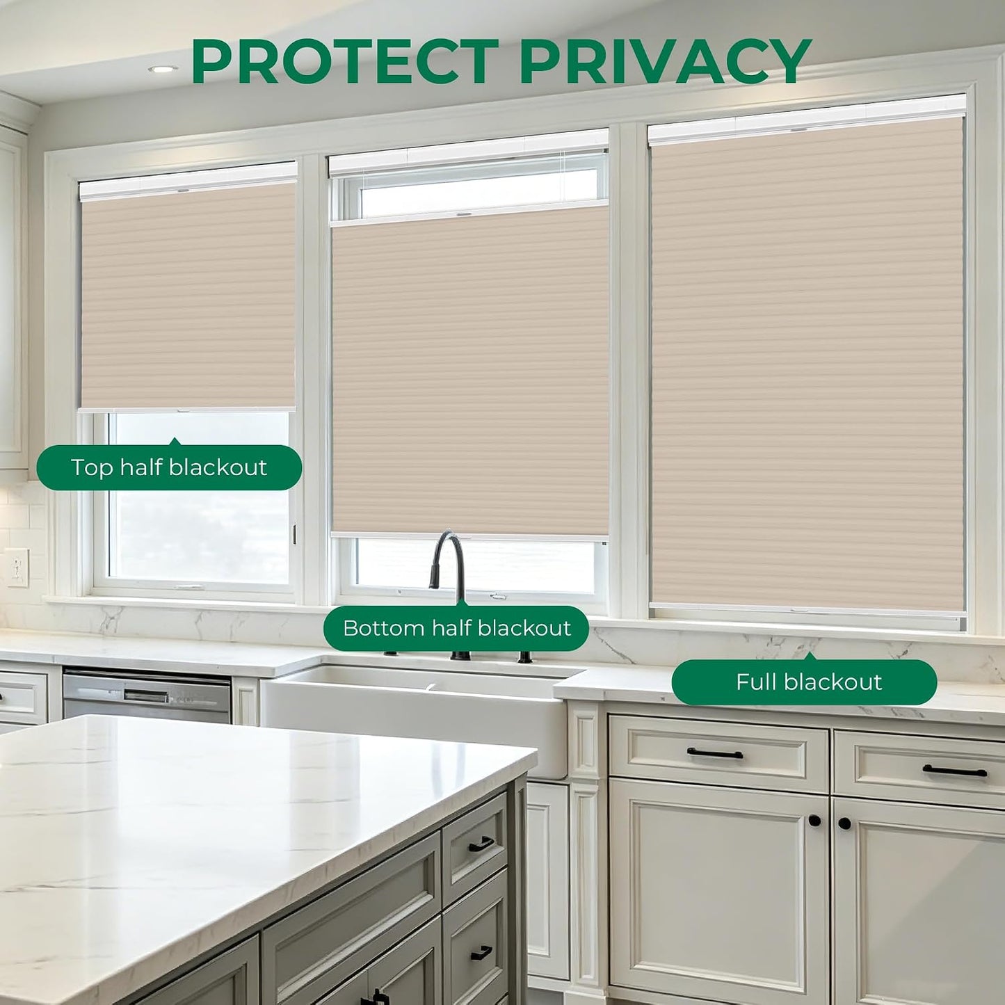 Allesin Top Down Bottom Up Cordless Cellular Shades,Thermal Insulation Honeycomb Blinds for Indoor Windows,Blackout (Beige-no Drill,39"x64")