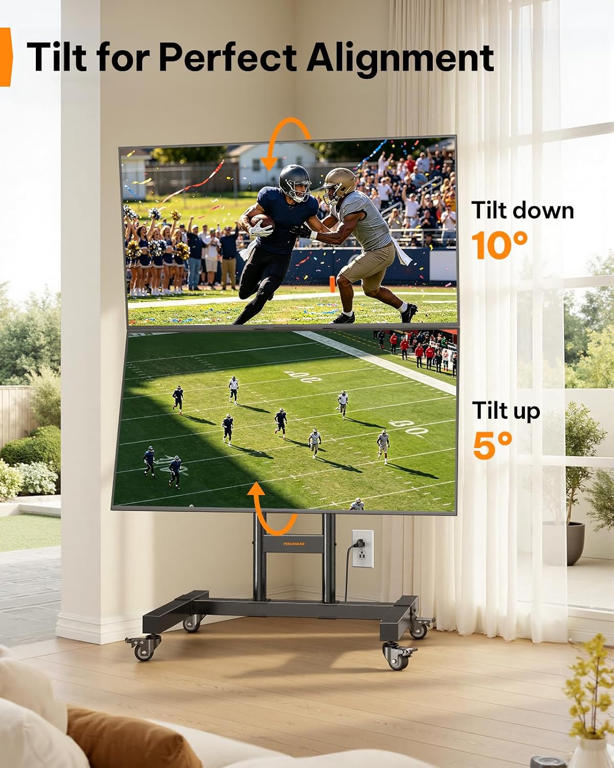 Perlegear Rolling TV Stand for 32โ70 Inch Dual Screens, Holds up to 99 lbs Ea...