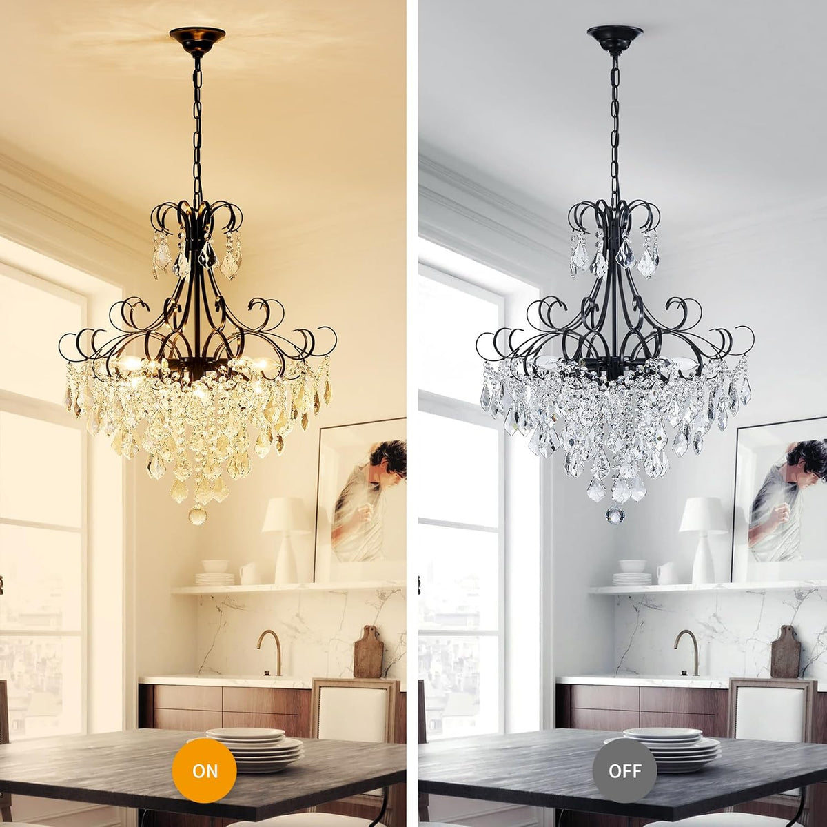 WUZUPS Crystal Chandelier 10-Light Pendant Ceiling Light Modern Lighting Fixt...