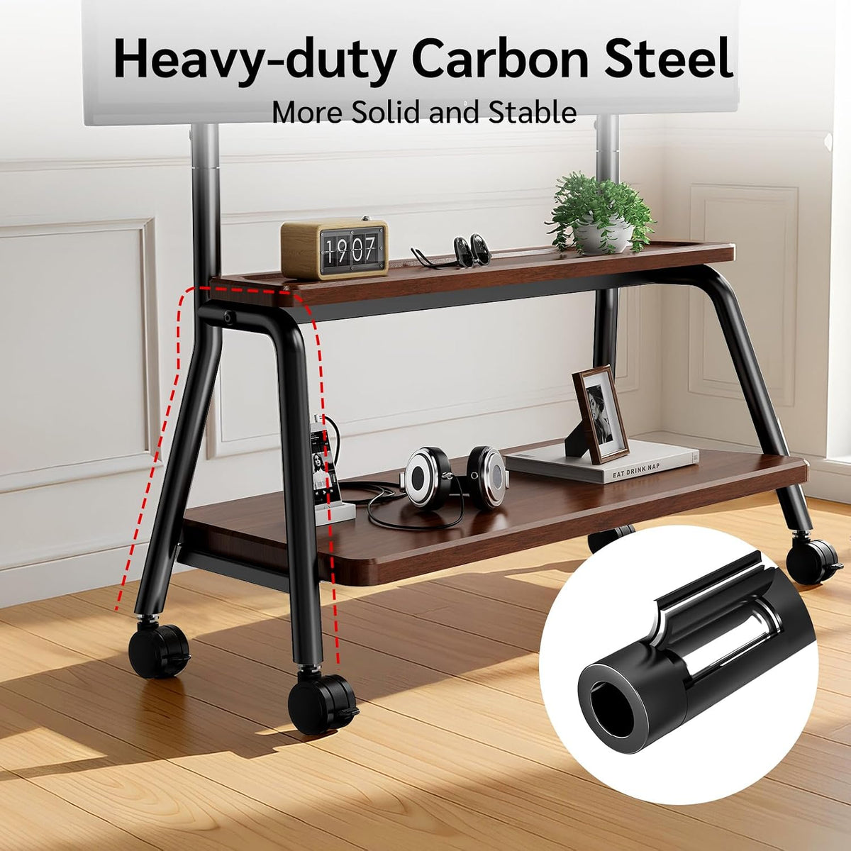 Mobile TV Stand on Wheels, Heavy-Duty Rolling TV Cart for 32-75 Inch TVs (Wal...