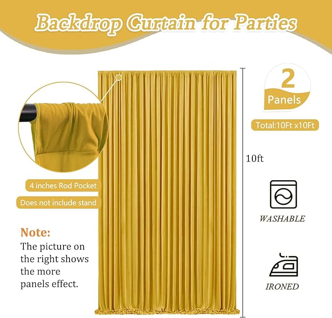 10 x 10 Feet Gold Backdrop Curtain for Partie, Background Curtains for Photos...