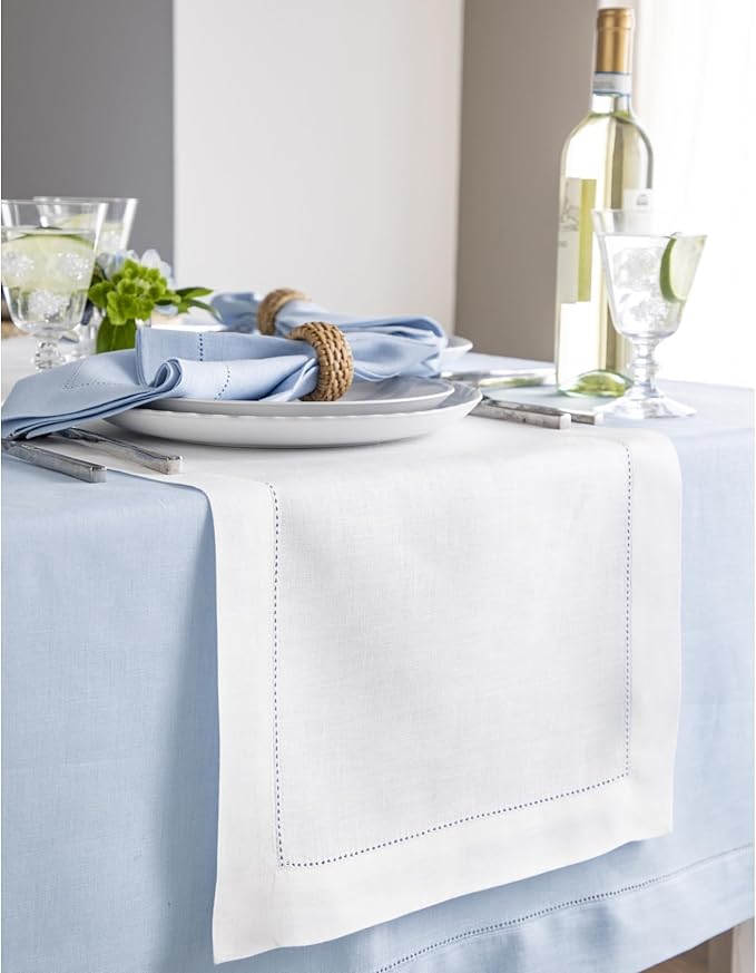Solino Home Linen White Table Runner 36 Inches - Classic Hemstitch, 100% Pure...