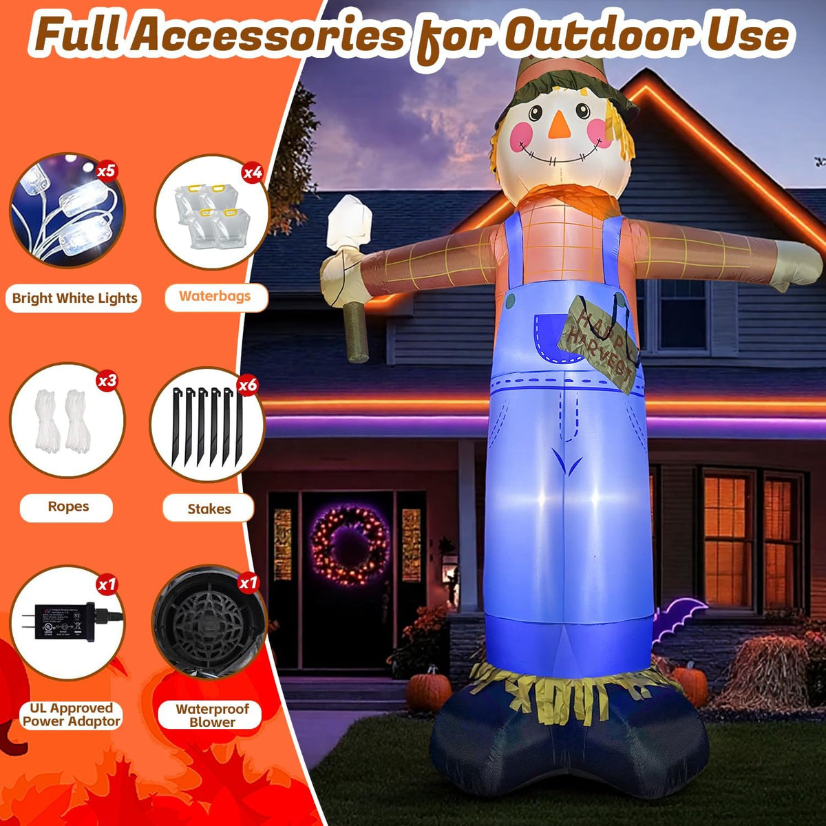 12FT Giant Inflatables Scarecrow Decorations, Fall Harvest Inflatable Yard De...