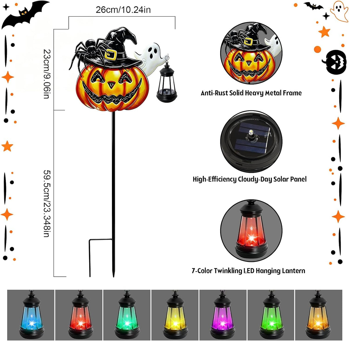VOOKRY 2 Pack Halloween Pumpkin Lights Outdoor,Metal Pumpkin Stake &Lantern
