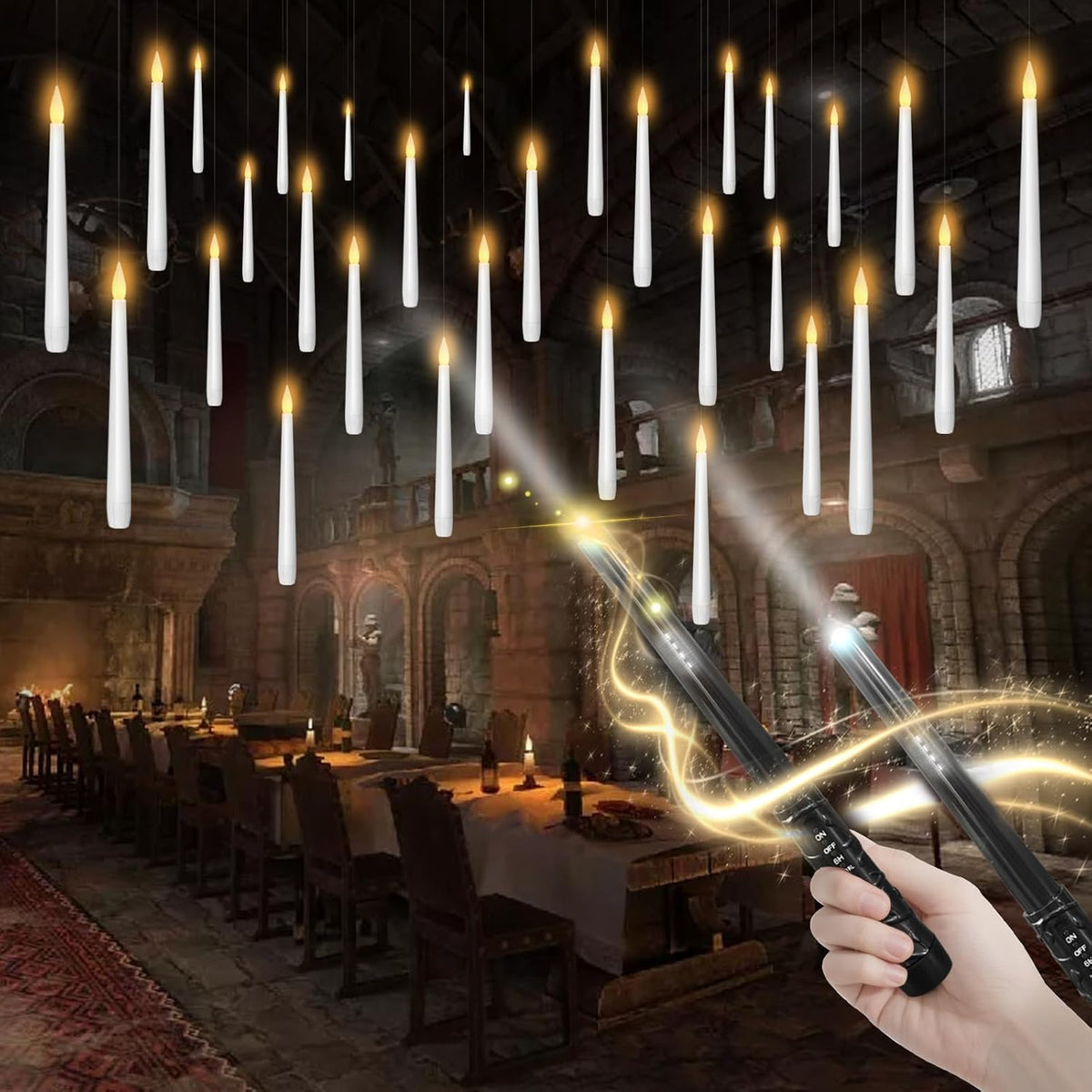 kakoya Flameless Floating Candles with Wand๏ผ30 Pcs Magic LED Hanging Taper Ca...