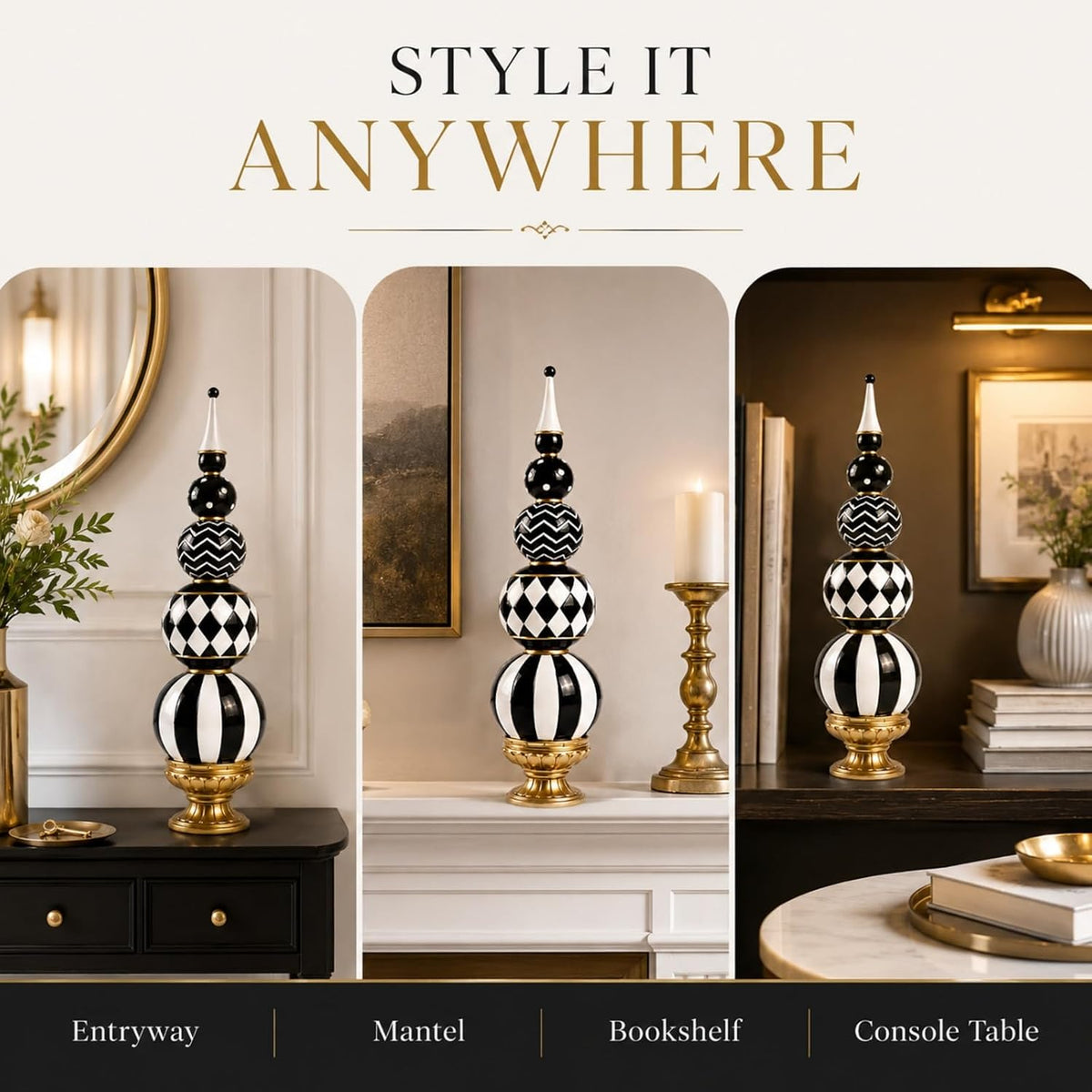 15.7" Black White Checkered Home Decor for Fall, Halloween Table