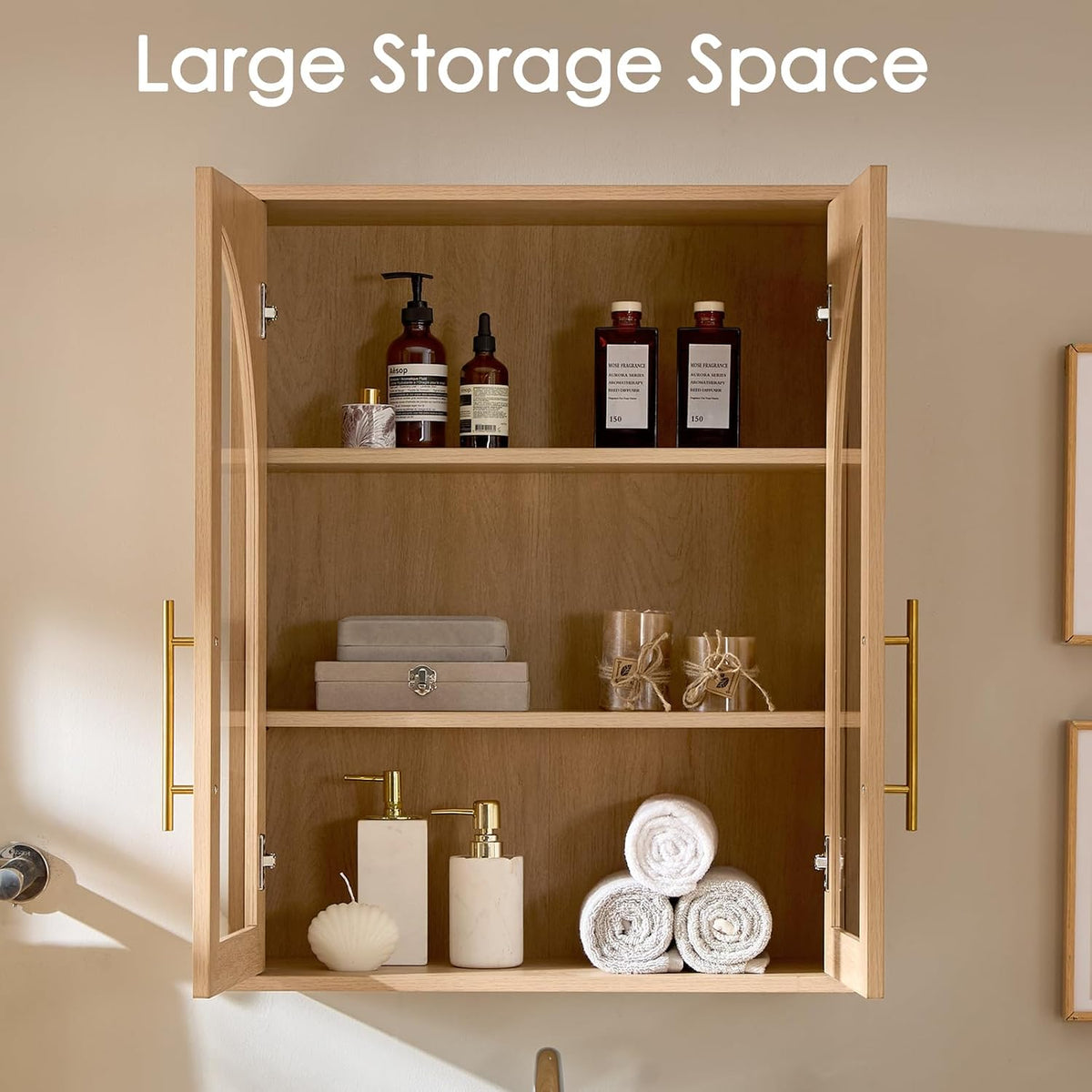 Bathroom Wall Cabinet, 23.5ร31.4'' Storage Cabinet, Arched Cabinet Wa...