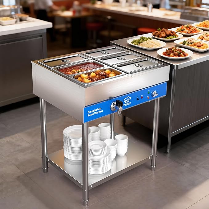6-Pan Commercial Food Warmer, Electric Steam Table, 120V 1700W Stainless Steel - Image 6