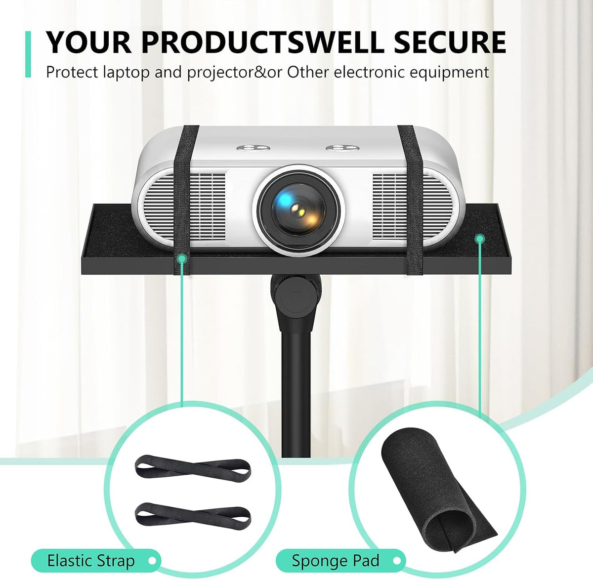 Projector Stand on Wheels, Dual-Tray Tripod Cart 45-64", Holds 20 lbs
