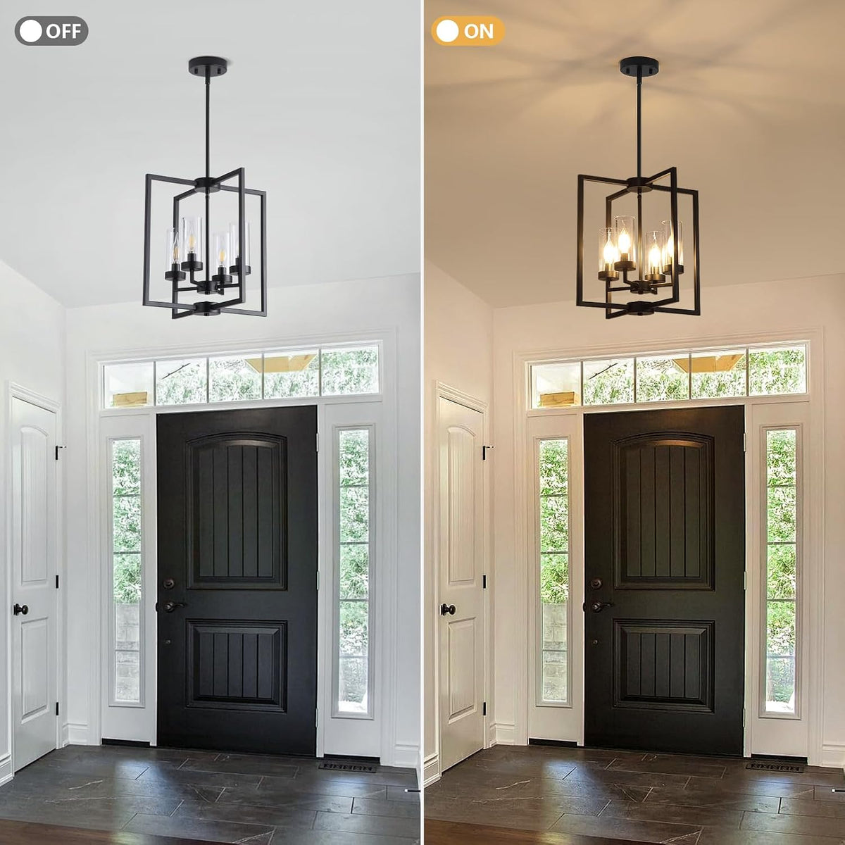 Black Chandeliers for Dining Room, 4-Light Entryway Chandelier for Foyer, 15....