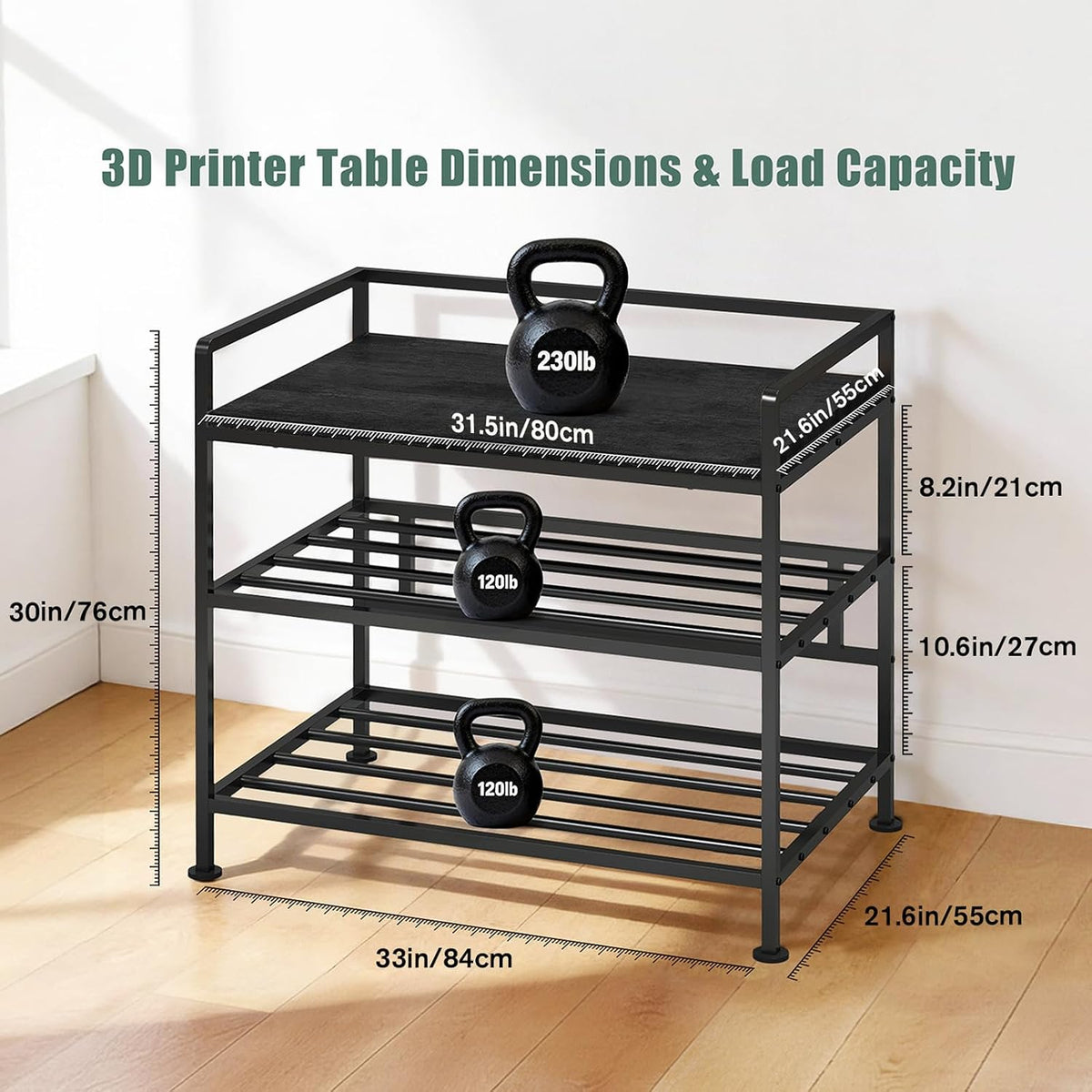 3D Printer Stand with Filament Storage Vibration Elimination Black
