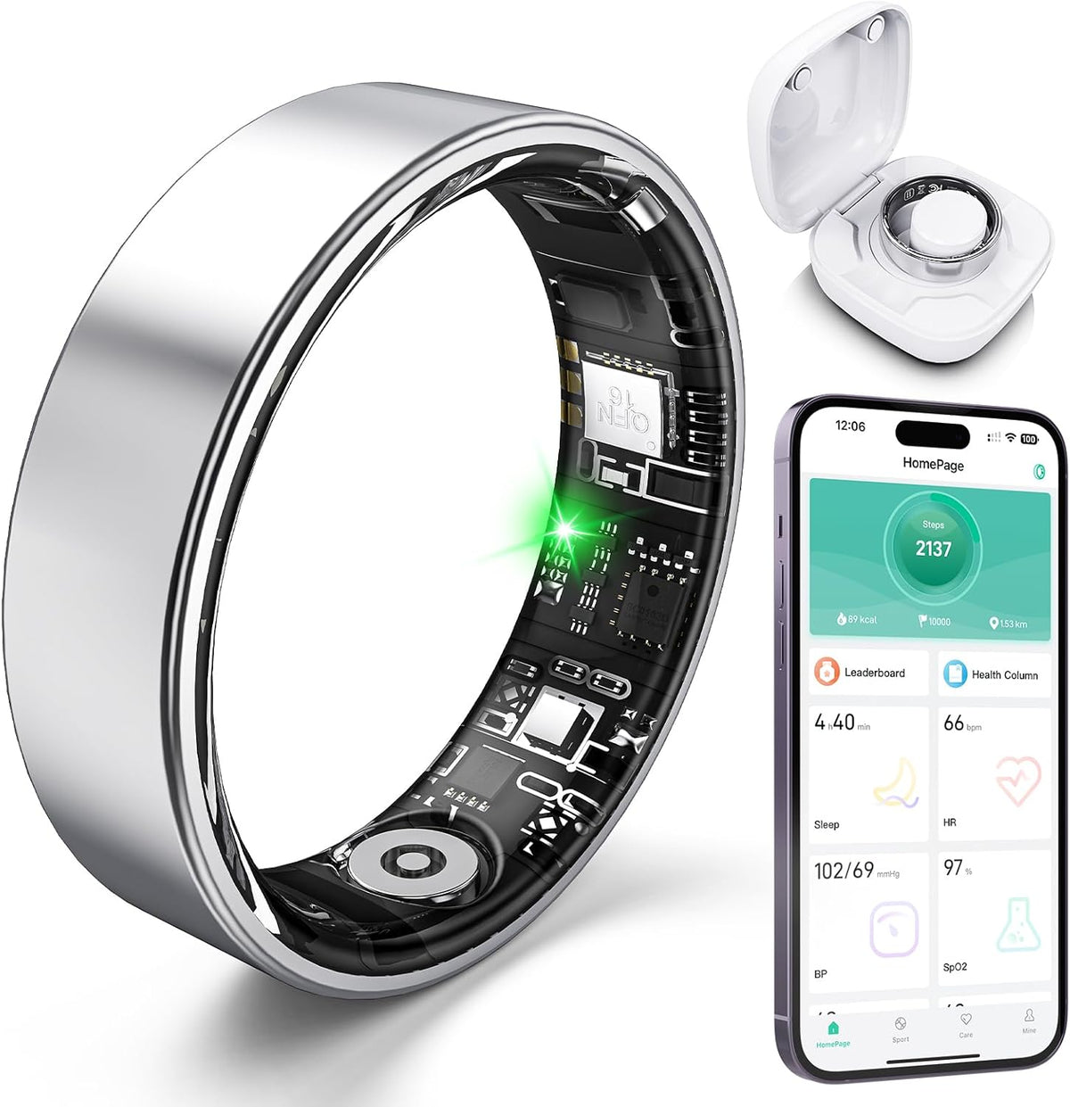 smart ring with sleep monitoring, step counting, heart, main product view