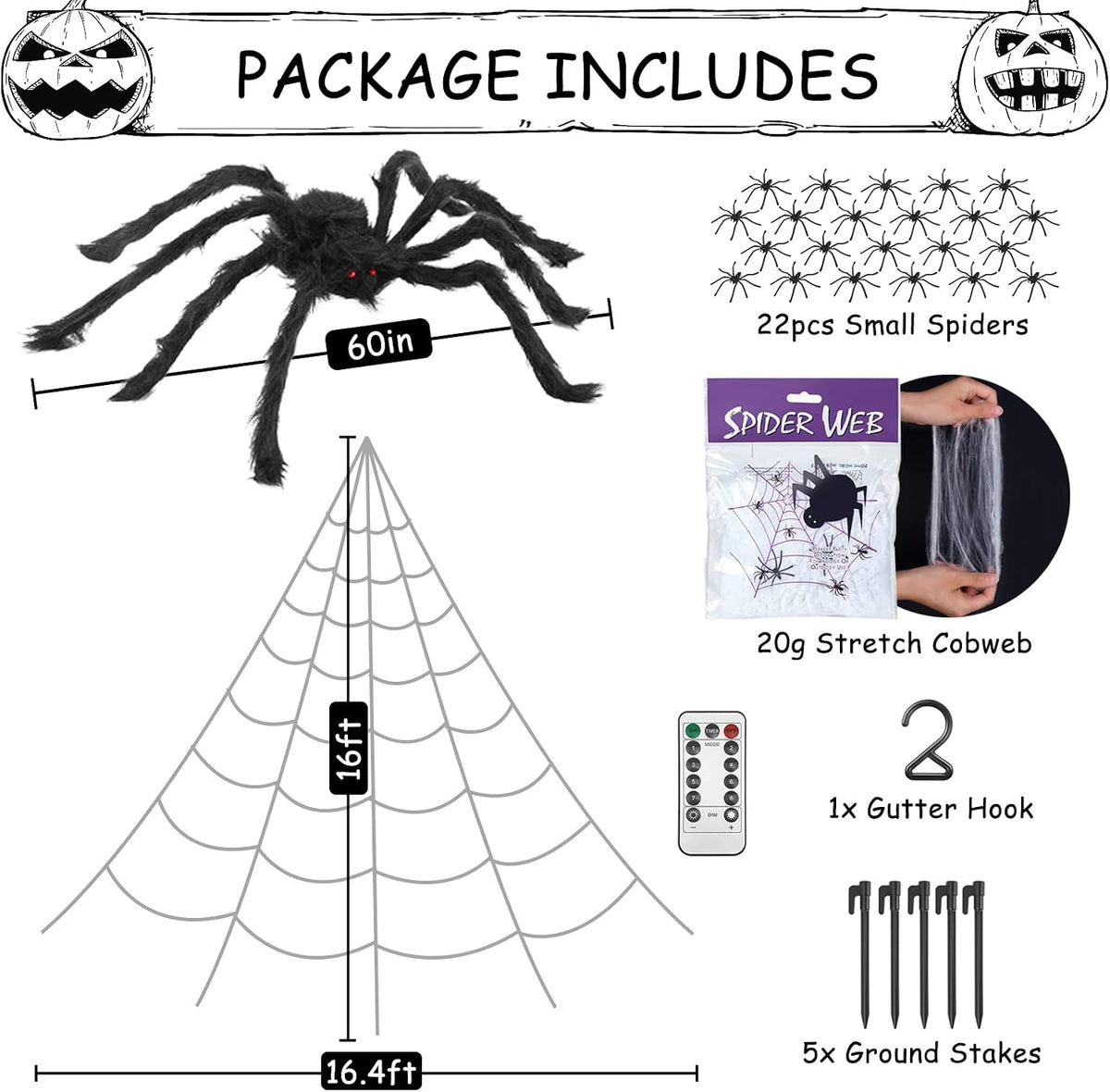 Spider Web Halloween Decorations Outdoor Lights, 125 Purple LED Light Up 16.4...