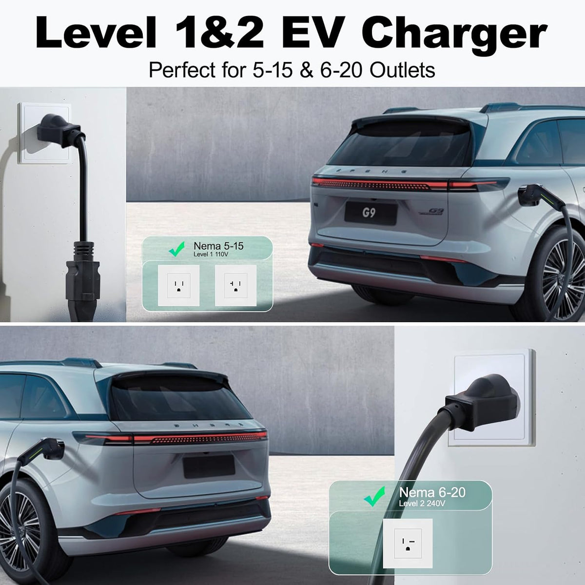 Level 1&2 EV Charger, Electric Vehicle Portable Charger with 20FT Cable, ...