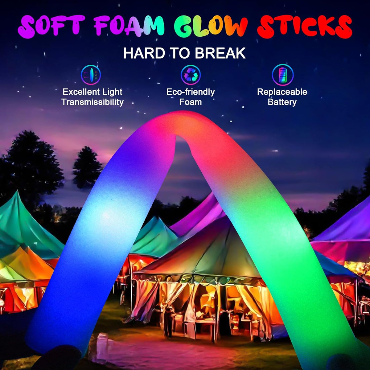 HONLYNE 46 PCS Foam Glow Sticks with 3 Modes Colorful Flashing, Foam Light Up...
